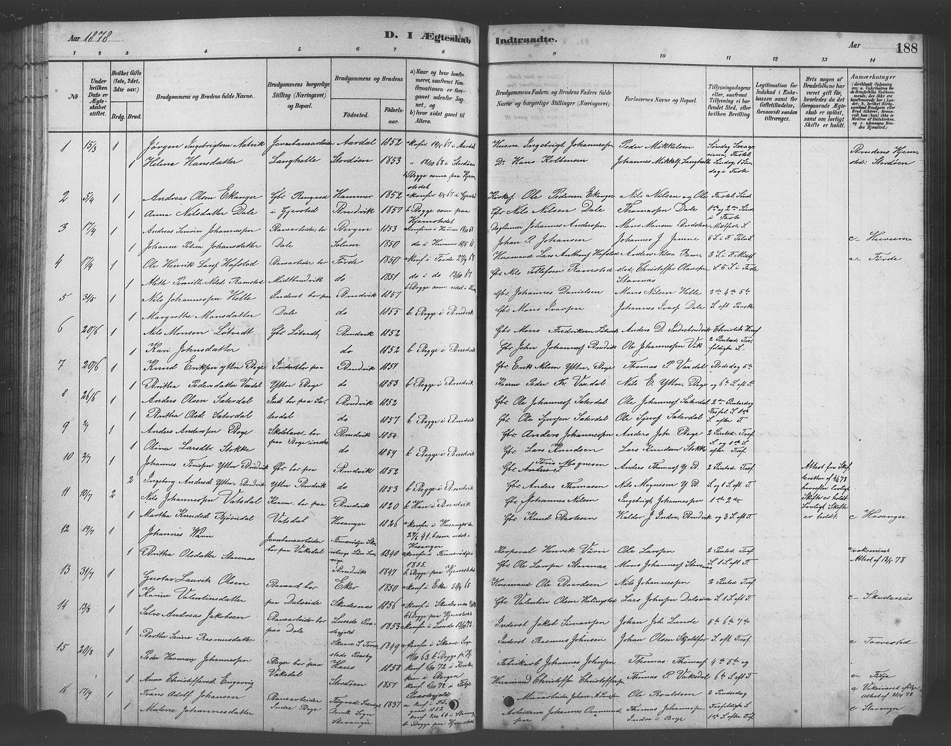 Bruvik Sokneprestembete, SAB/A-74701/H/Hab: Parish register (copy) no. A 1, 1878-1907, p. 188