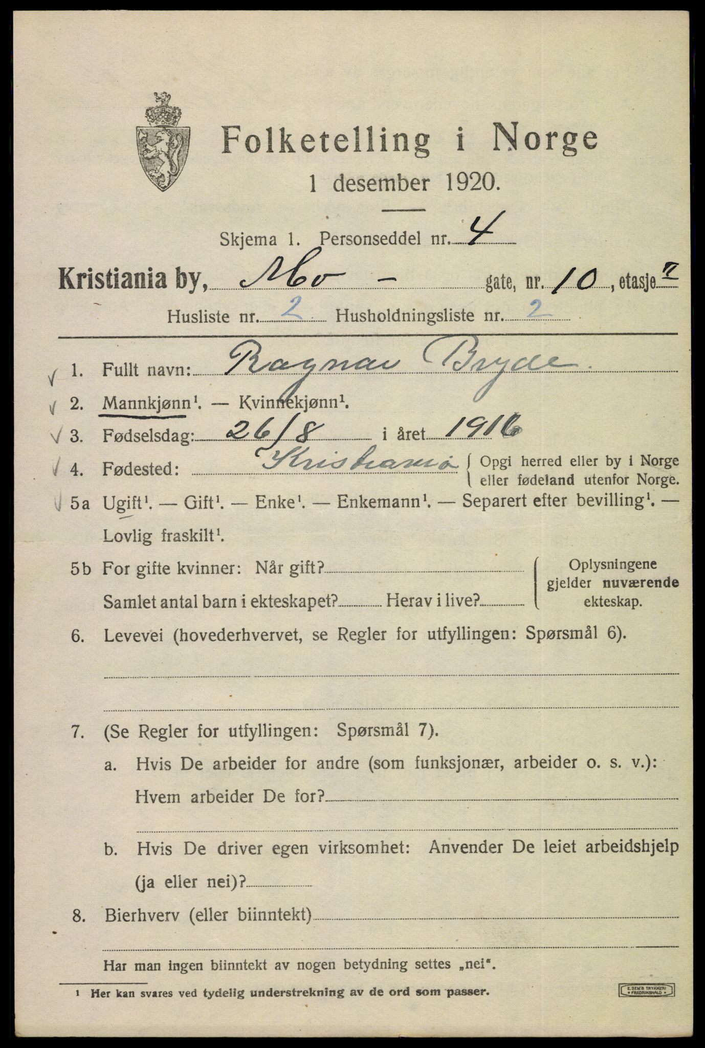 SAO, 1920 census for Kristiania, 1920, p. 395439