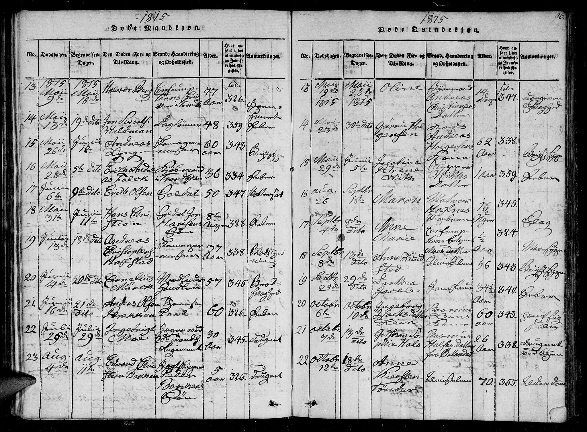 Ministerialprotokoller, klokkerbøker og fødselsregistre - Sør-Trøndelag, SAT/A-1456/602/L0107: Parish register (official) no. 602A05, 1815-1821, p. 96