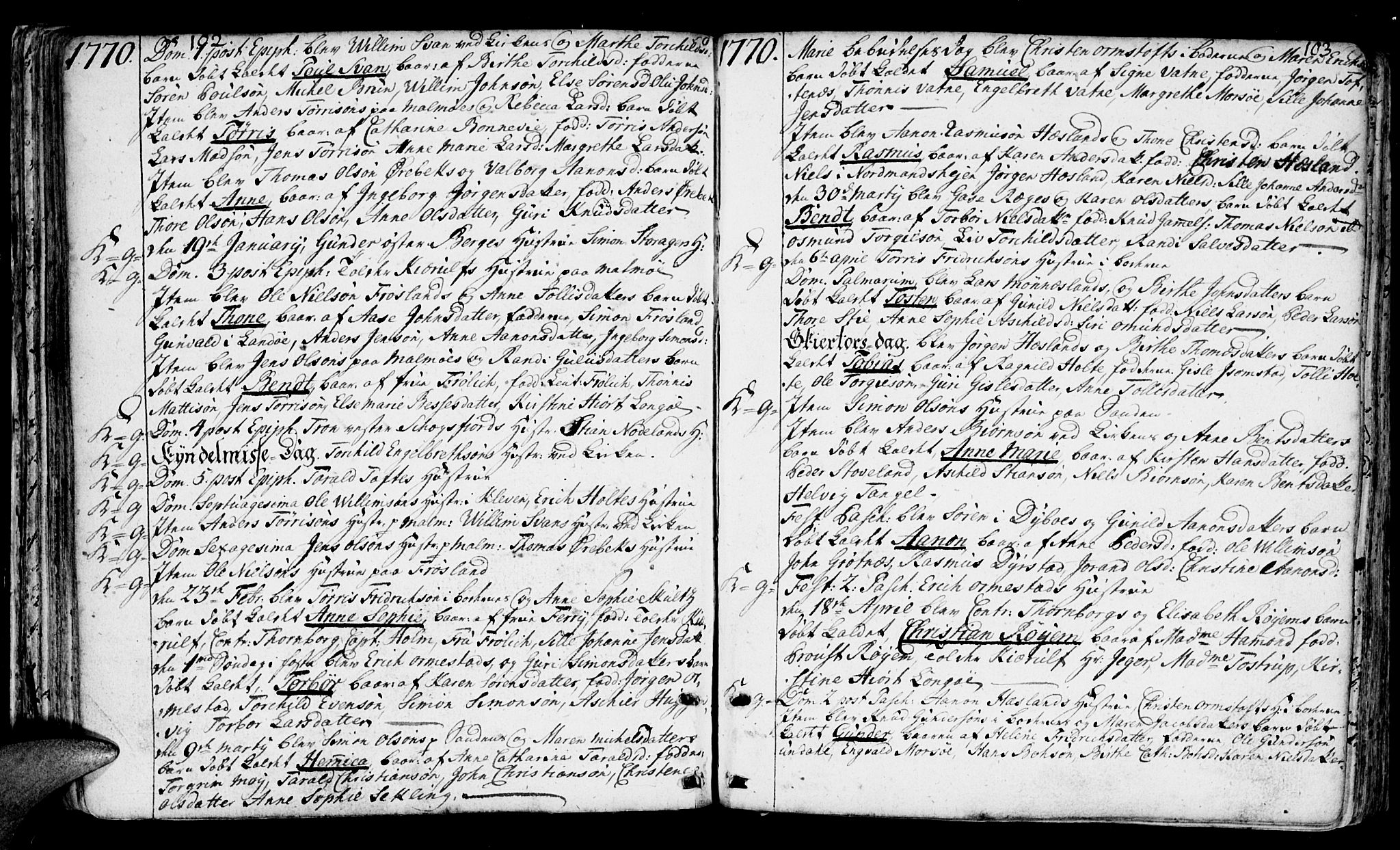 Mandal sokneprestkontor, AV/SAK-1111-0030/F/Fa/Faa/L0003: Parish register (official) no. A 3, 1748-1794, p. 102-103