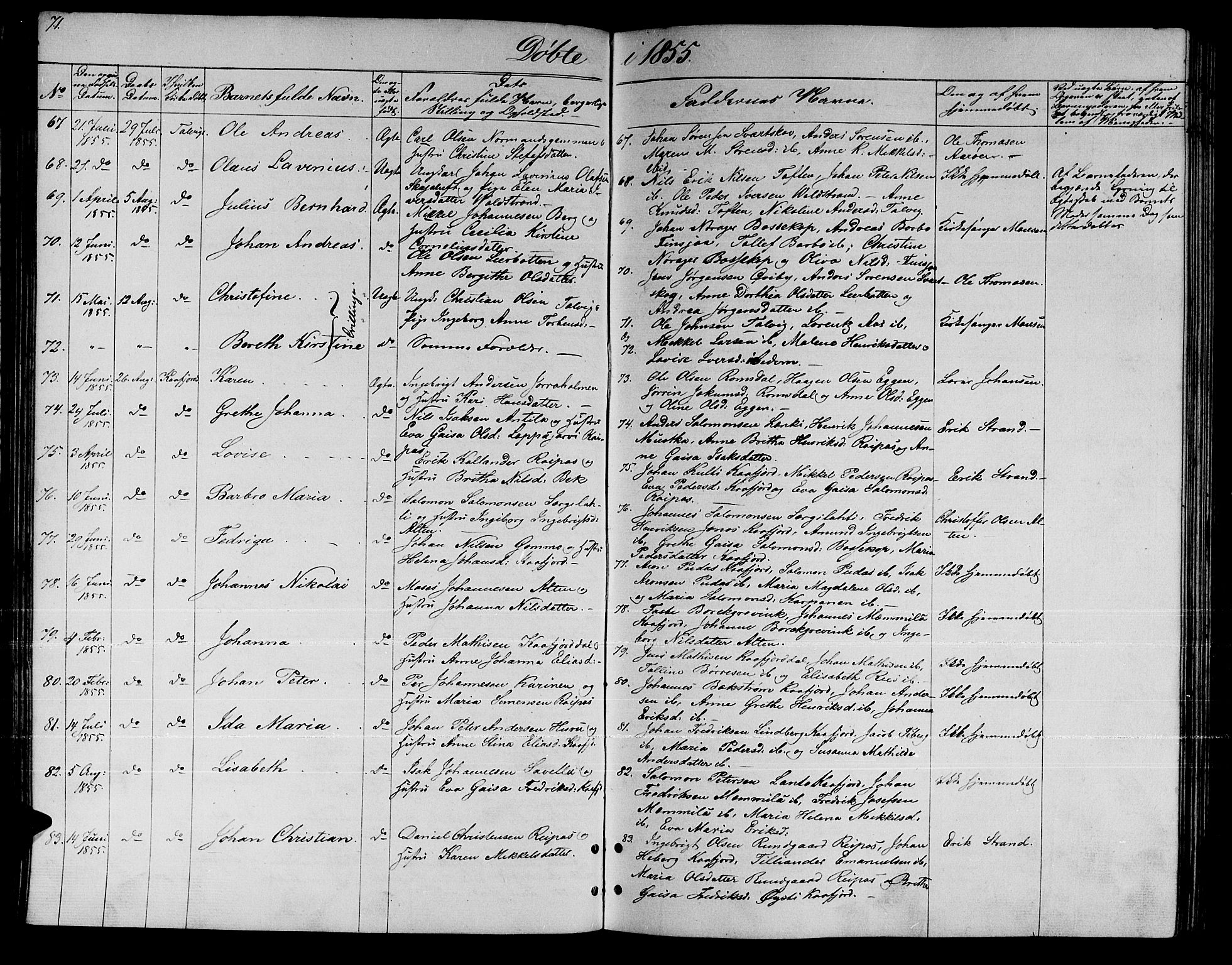 Talvik sokneprestkontor, AV/SATØ-S-1337/H/Hb/L0001klokker: Parish register (copy) no. 1, 1847-1863, p. 71