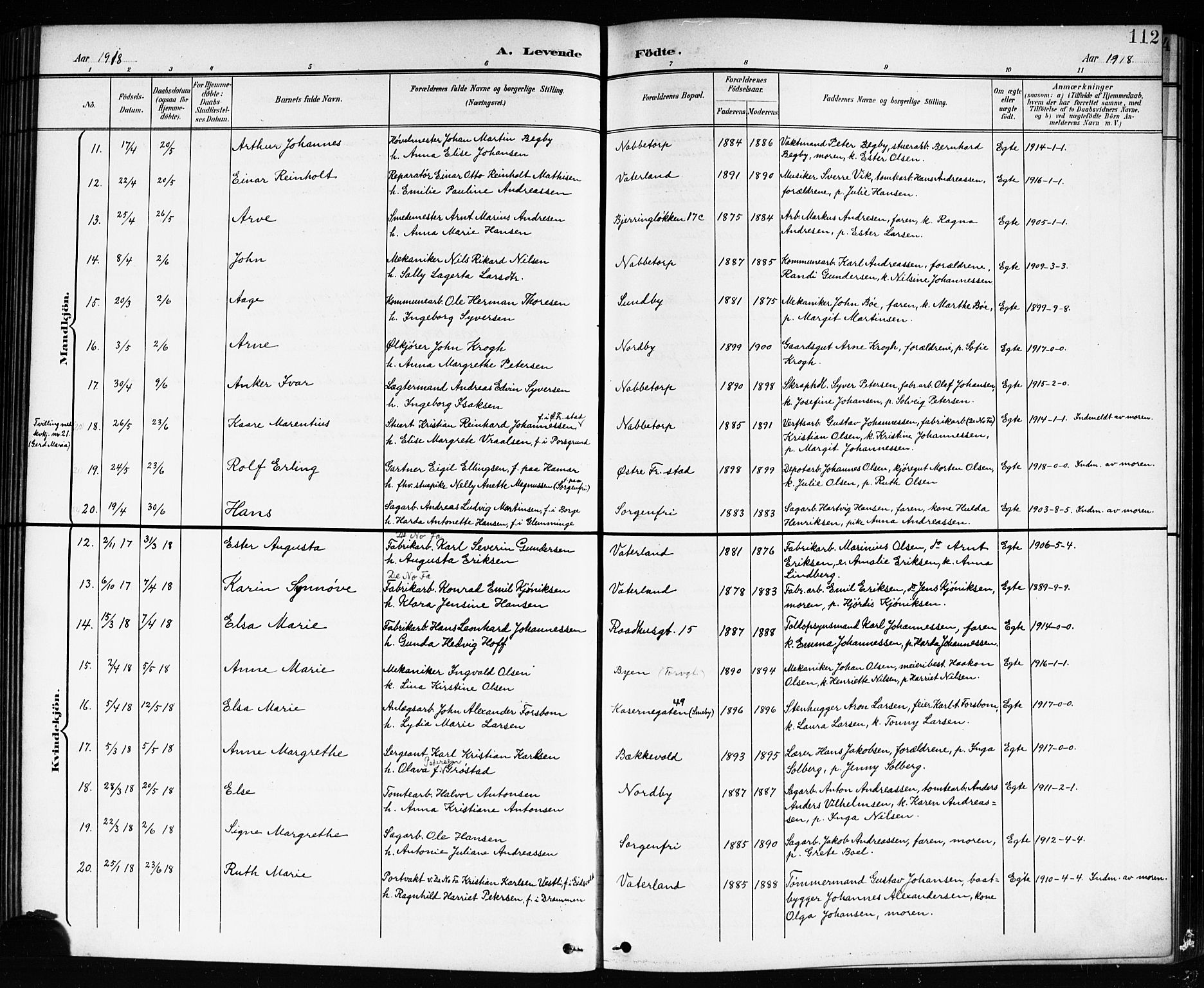 Østre Fredrikstad prestekontor Kirkebøker, AV/SAO-A-10907/G/Ga/L0002: Parish register (copy) no. 2, 1900-1919, p. 112