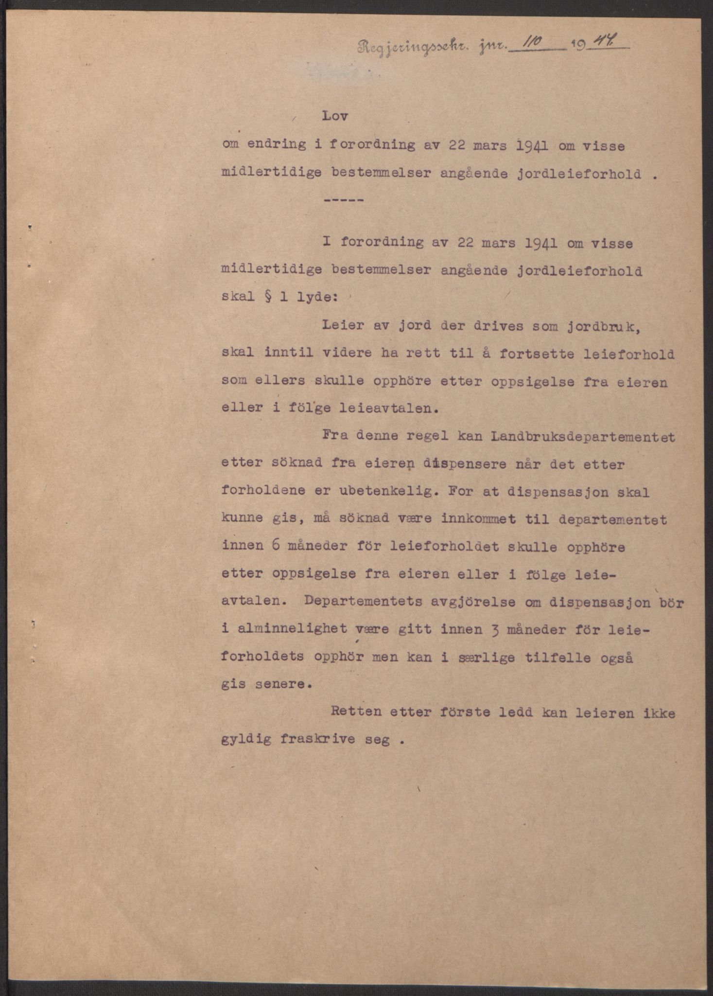 NS-administrasjonen 1940-1945 (Statsrådsekretariatet, de kommisariske statsråder mm), AV/RA-S-4279/D/Db/L0100: Lover, 1944, p. 207