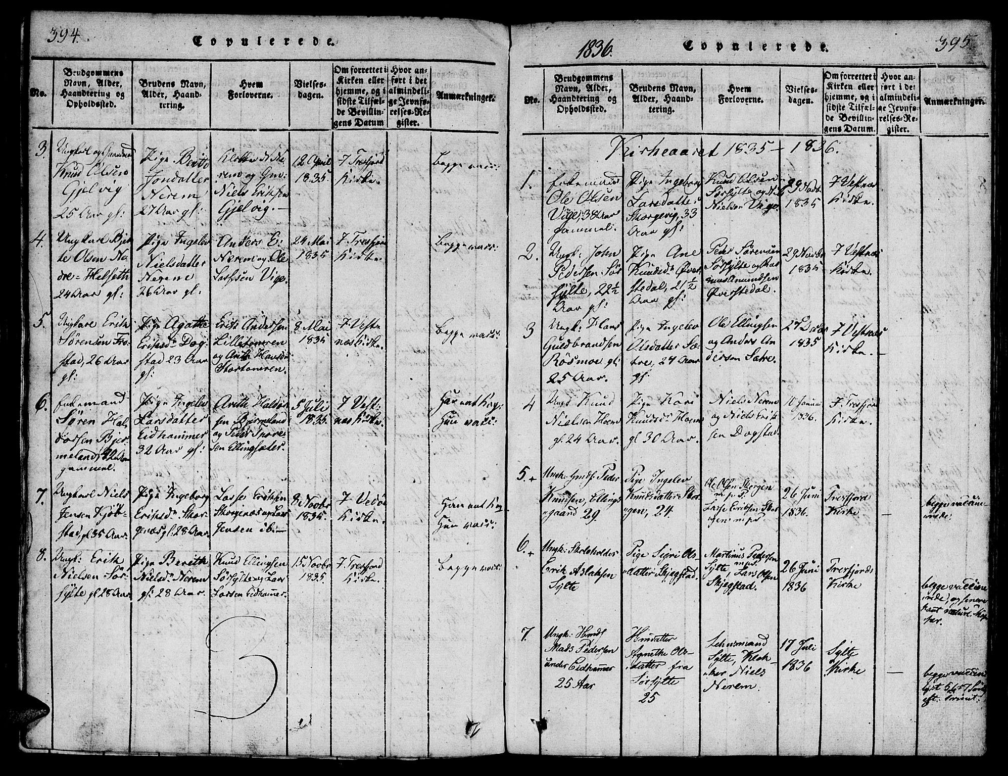 Ministerialprotokoller, klokkerbøker og fødselsregistre - Møre og Romsdal, AV/SAT-A-1454/541/L0544: Parish register (official) no. 541A01, 1818-1847, p. 394-395