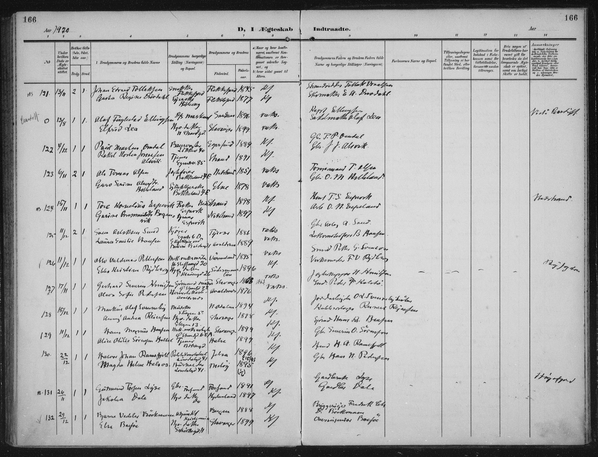 Domkirken sokneprestkontor, SAST/A-101812/002/A/L0016: Parish register (official) no. A 33, 1905-1922, p. 166