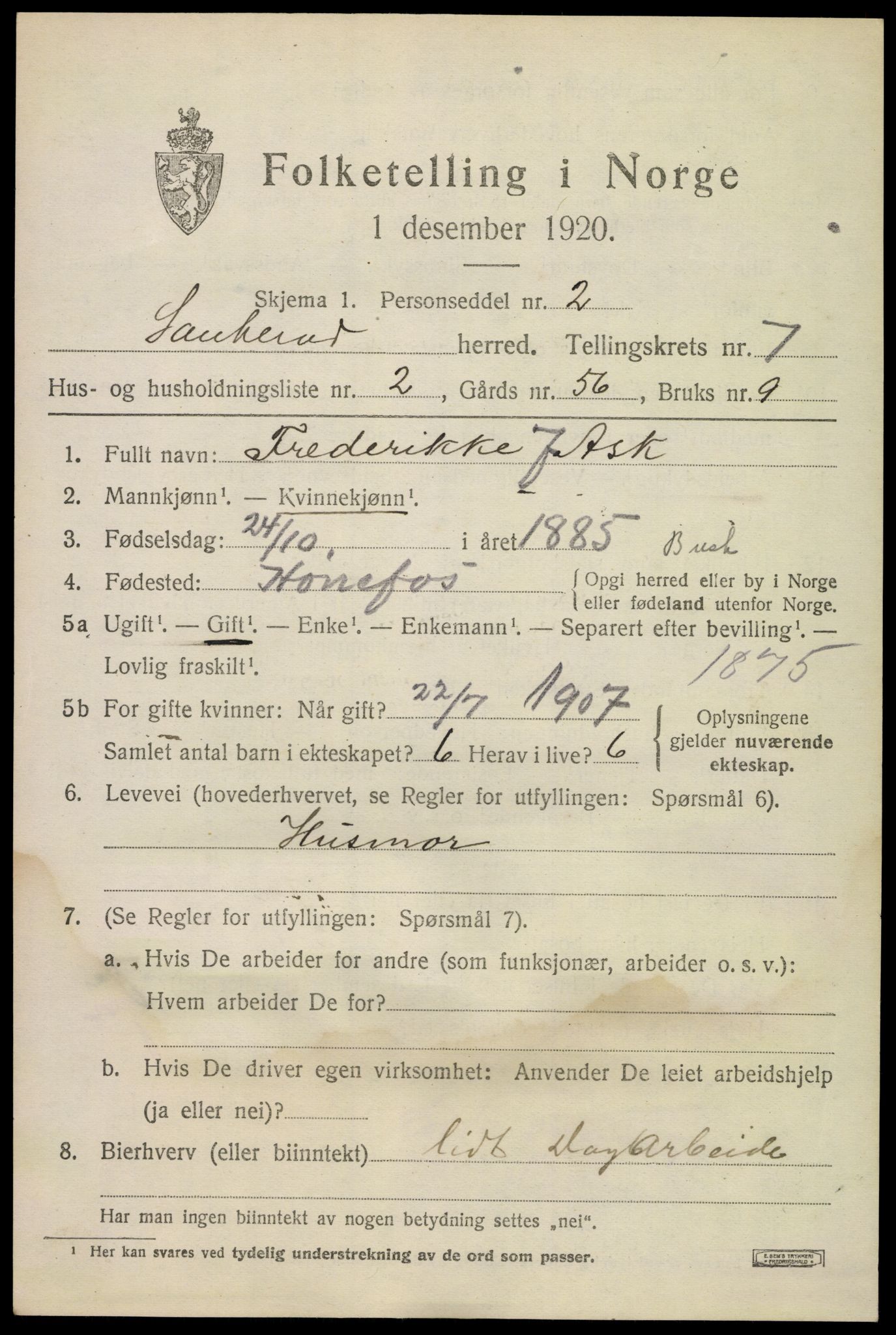 SAKO, 1920 census for Sauherad, 1920, p. 5613