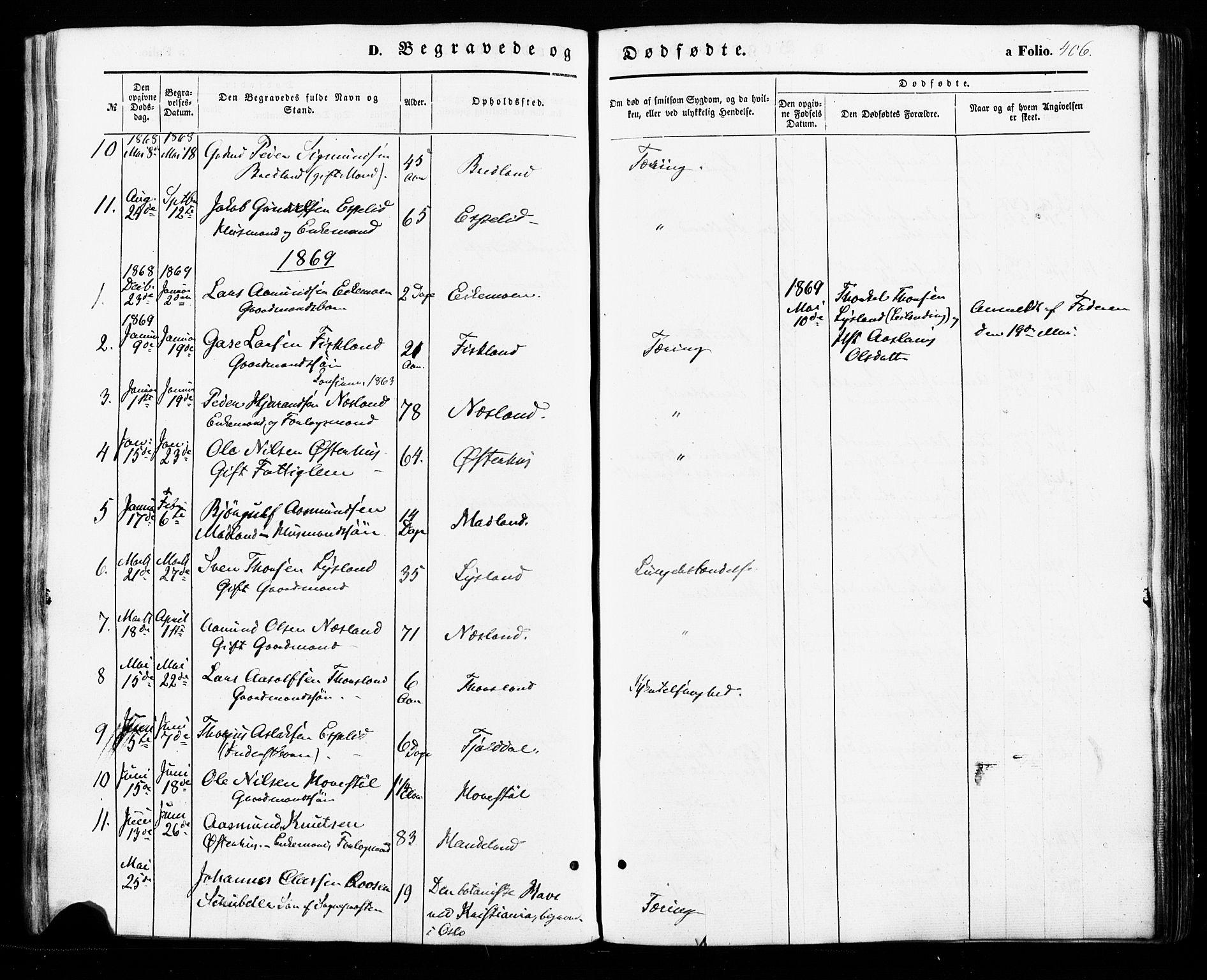Åseral sokneprestkontor, SAK/1111-0051/F/Fa/L0002: Parish register (official) no. A 2, 1854-1884, p. 406