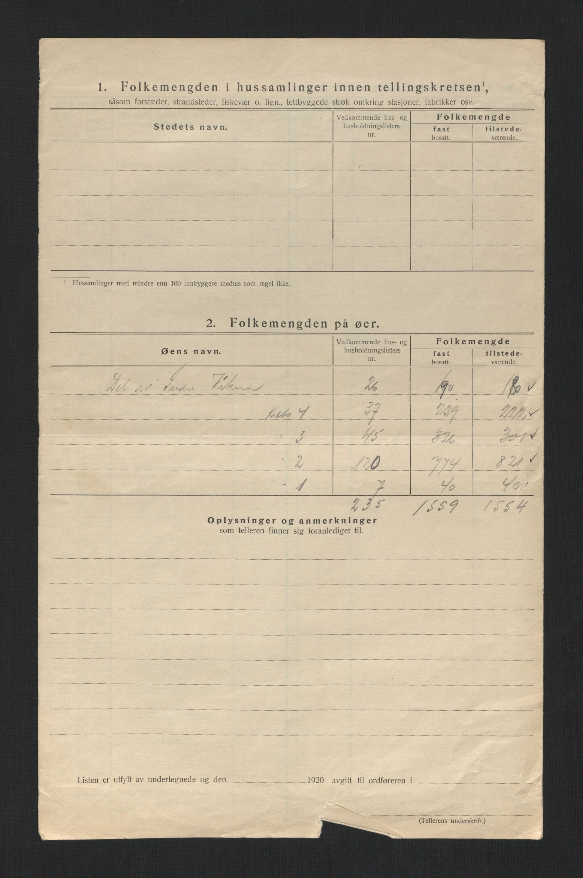 SAT, 1920 census for Vikna, 1920, p. 20