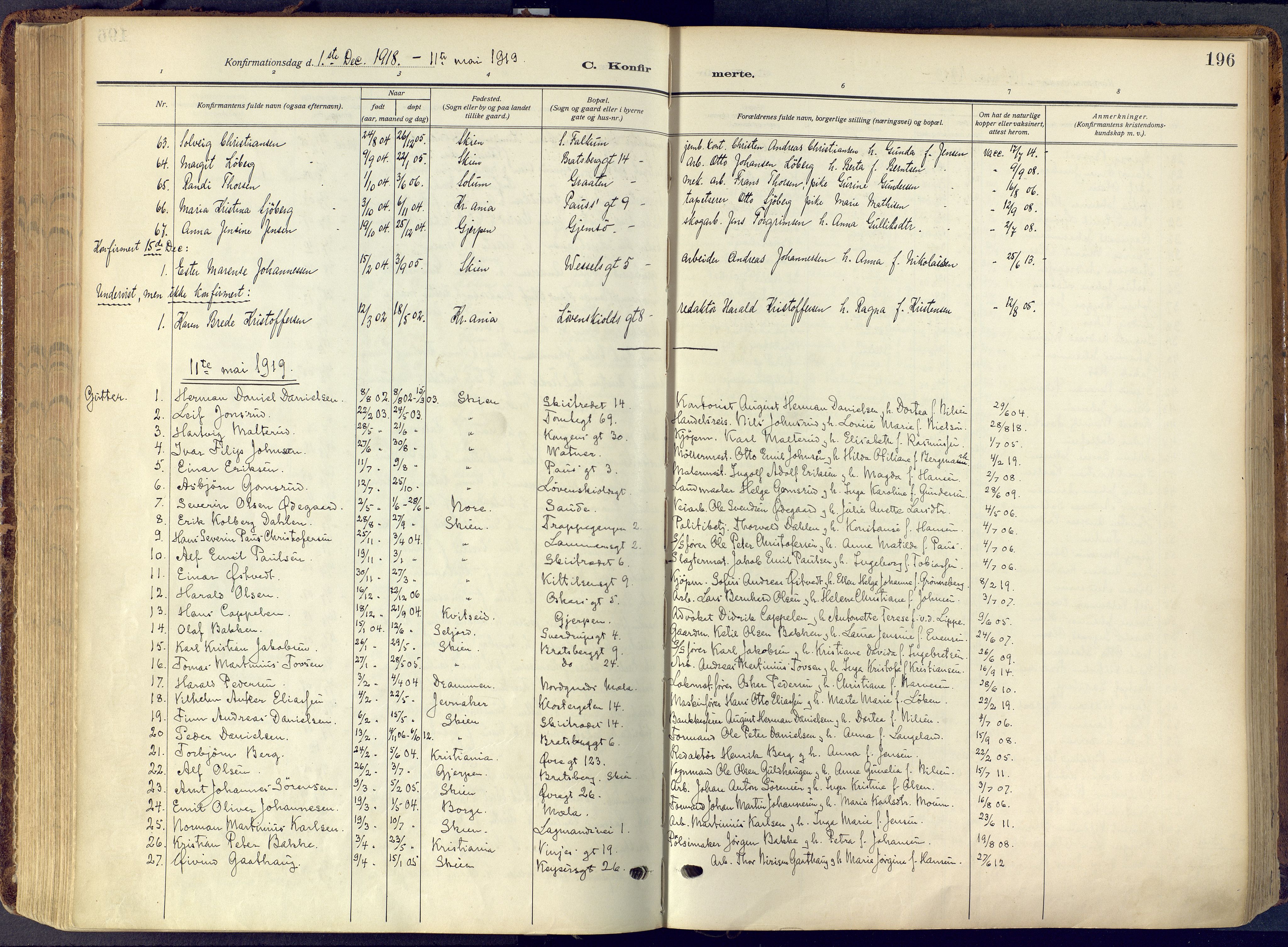 Skien kirkebøker, SAKO/A-302/F/Fa/L0013: Parish register (official) no. 13, 1915-1921, p. 196