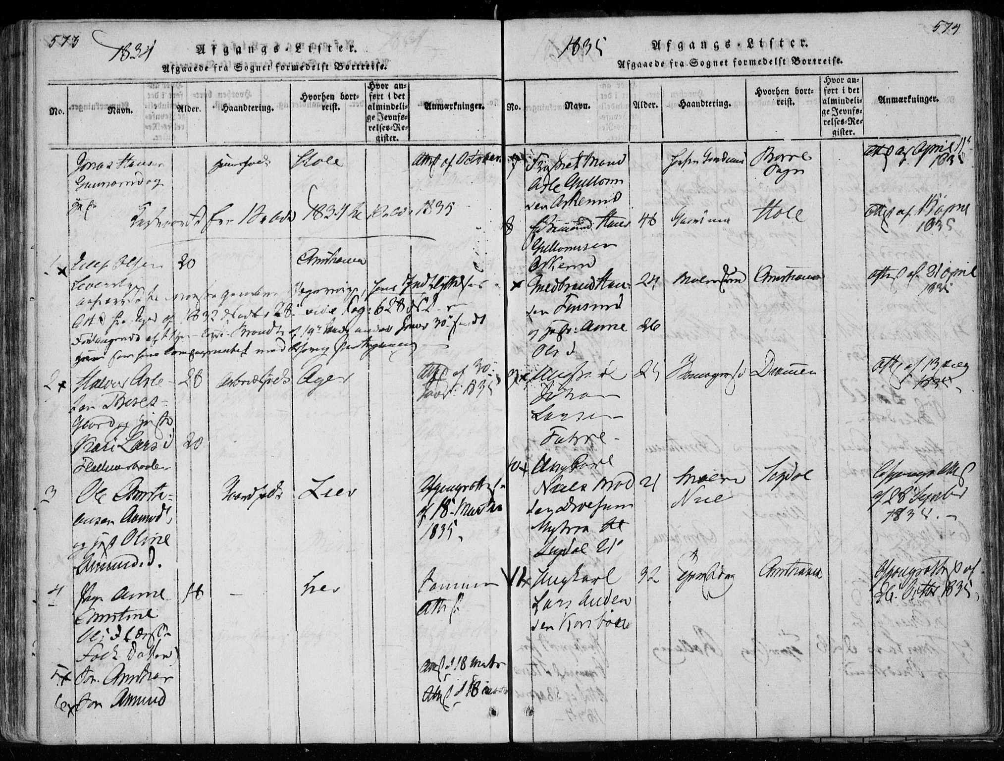 Modum kirkebøker, SAKO/A-234/F/Fa/L0005: Parish register (official) no. 5, 1824-1841, p. 573-574