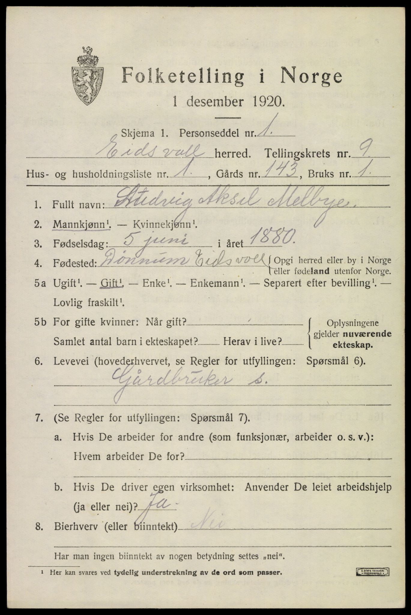 SAO, 1920 census for Eidsvoll, 1920, p. 14241