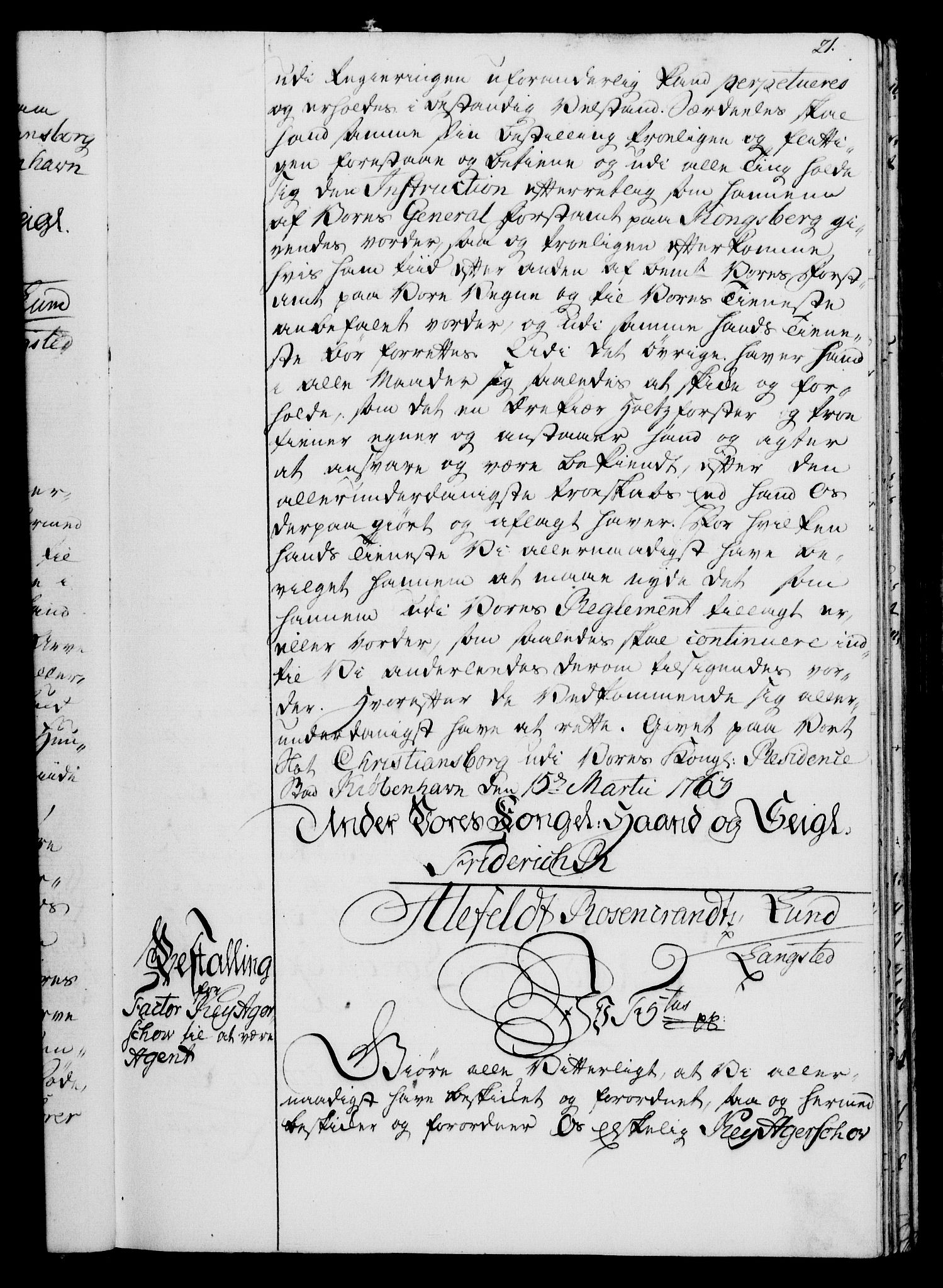 Rentekammeret, Kammerkanselliet, RA/EA-3111/G/Gg/Gge/L0004: Norsk bestallingsprotokoll med register (merket RK 53.28), 1762-1771, p. 21
