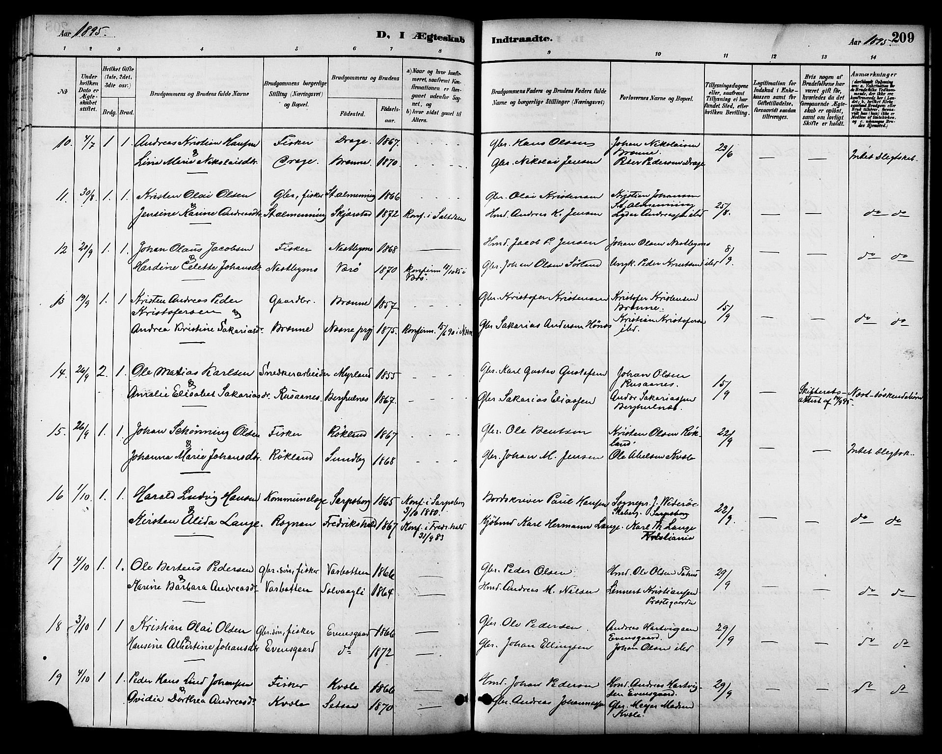 Ministerialprotokoller, klokkerbøker og fødselsregistre - Nordland, AV/SAT-A-1459/847/L0669: Parish register (official) no. 847A09, 1887-1901, p. 209