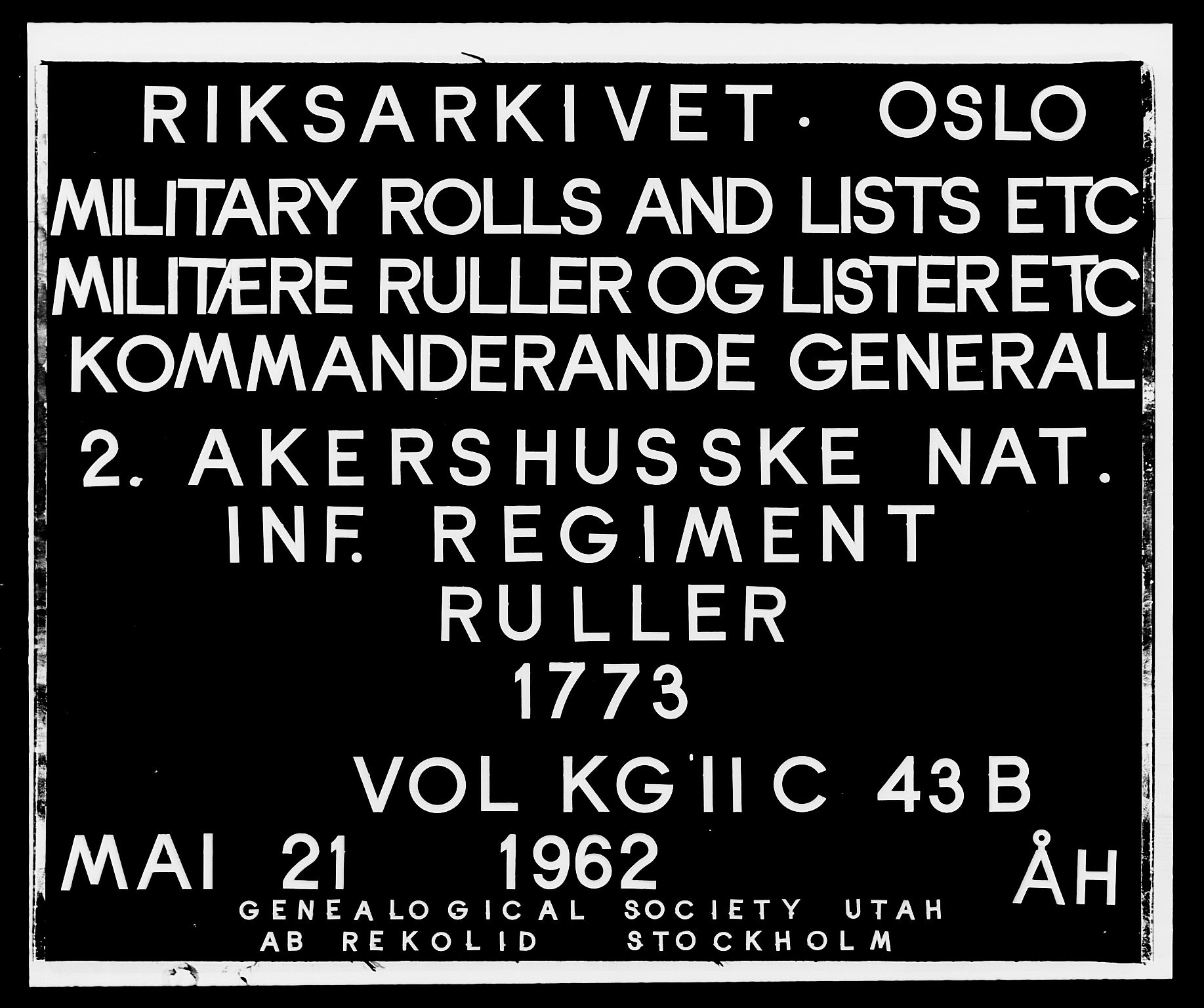 Generalitets- og kommissariatskollegiet, Det kongelige norske kommissariatskollegium, AV/RA-EA-5420/E/Eh/L0043b: 2. Akershusiske nasjonale infanteriregiment, 1773-1778, p. 1