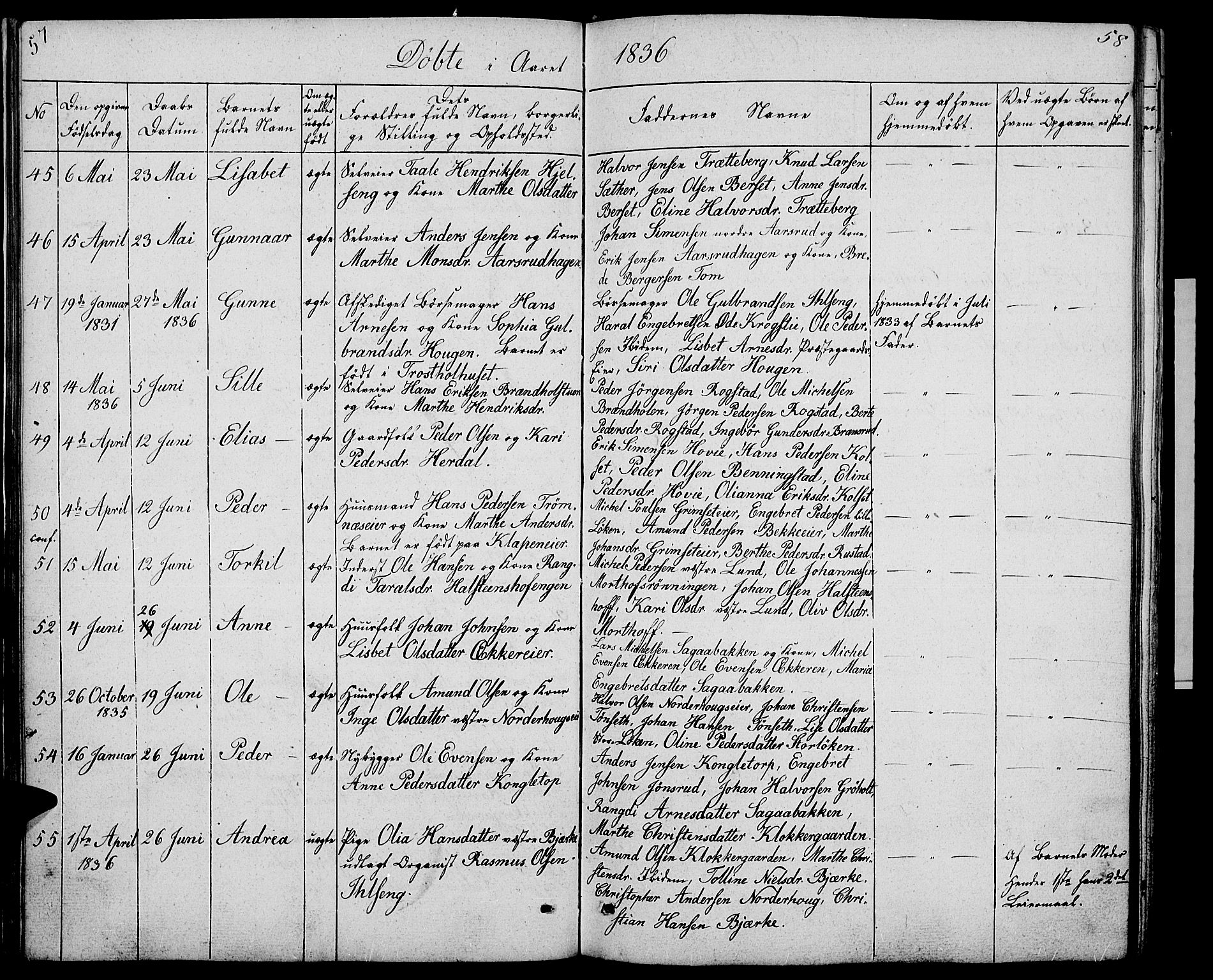 Løten prestekontor, SAH/PREST-022/L/La/L0002: Parish register (copy) no. 2, 1832-1850, p. 57-58