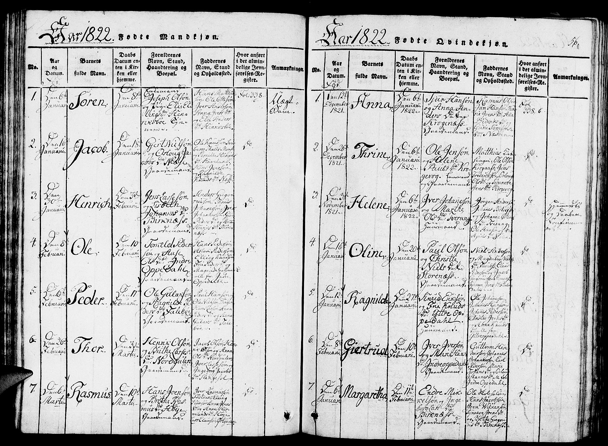 Gulen sokneprestembete, AV/SAB-A-80201/H/Haa/Haaa/L0018: Parish register (official) no. A 18, 1816-1825, p. 56