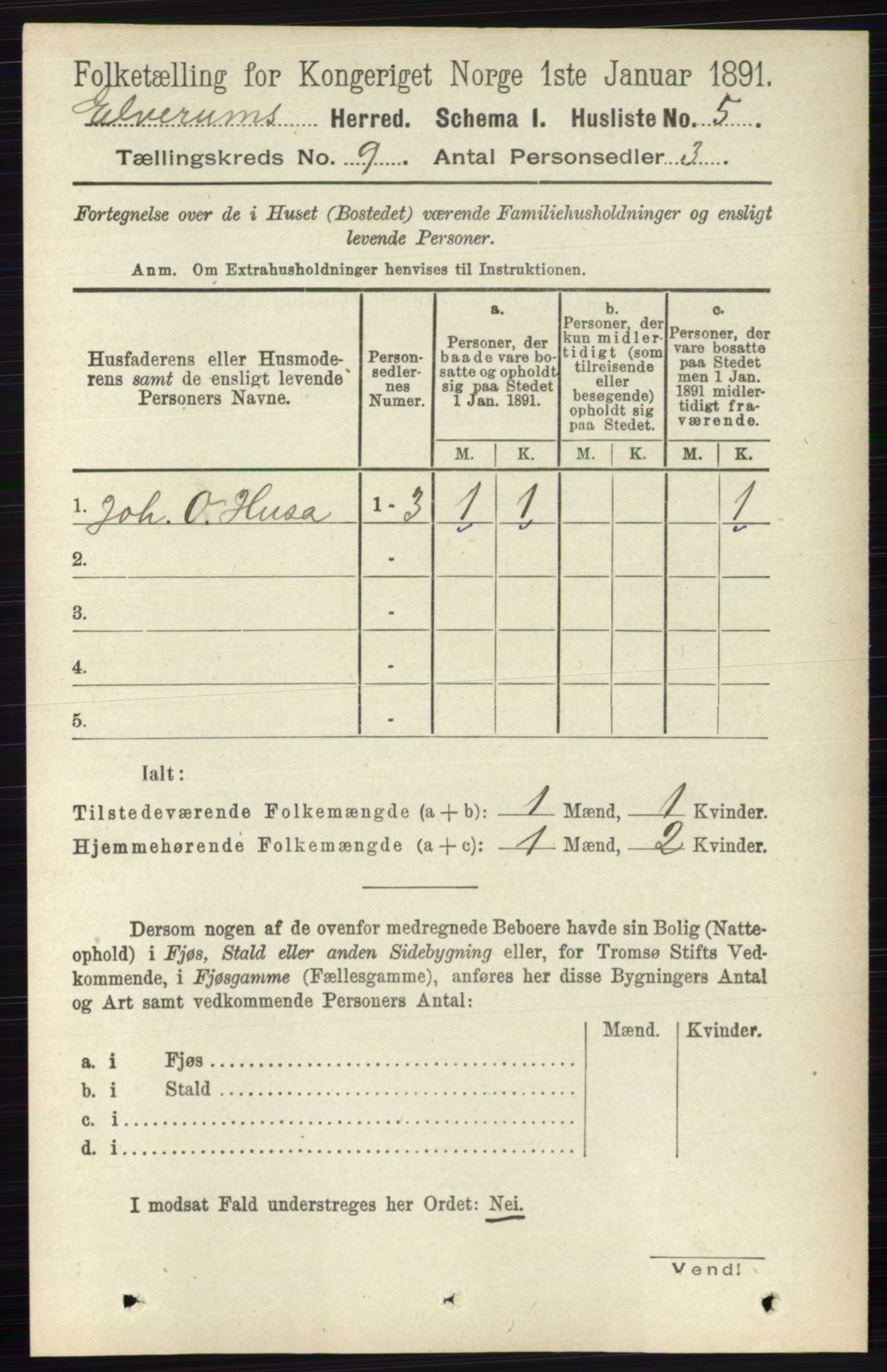 RA, 1891 census for 0427 Elverum, 1891, p. 7607