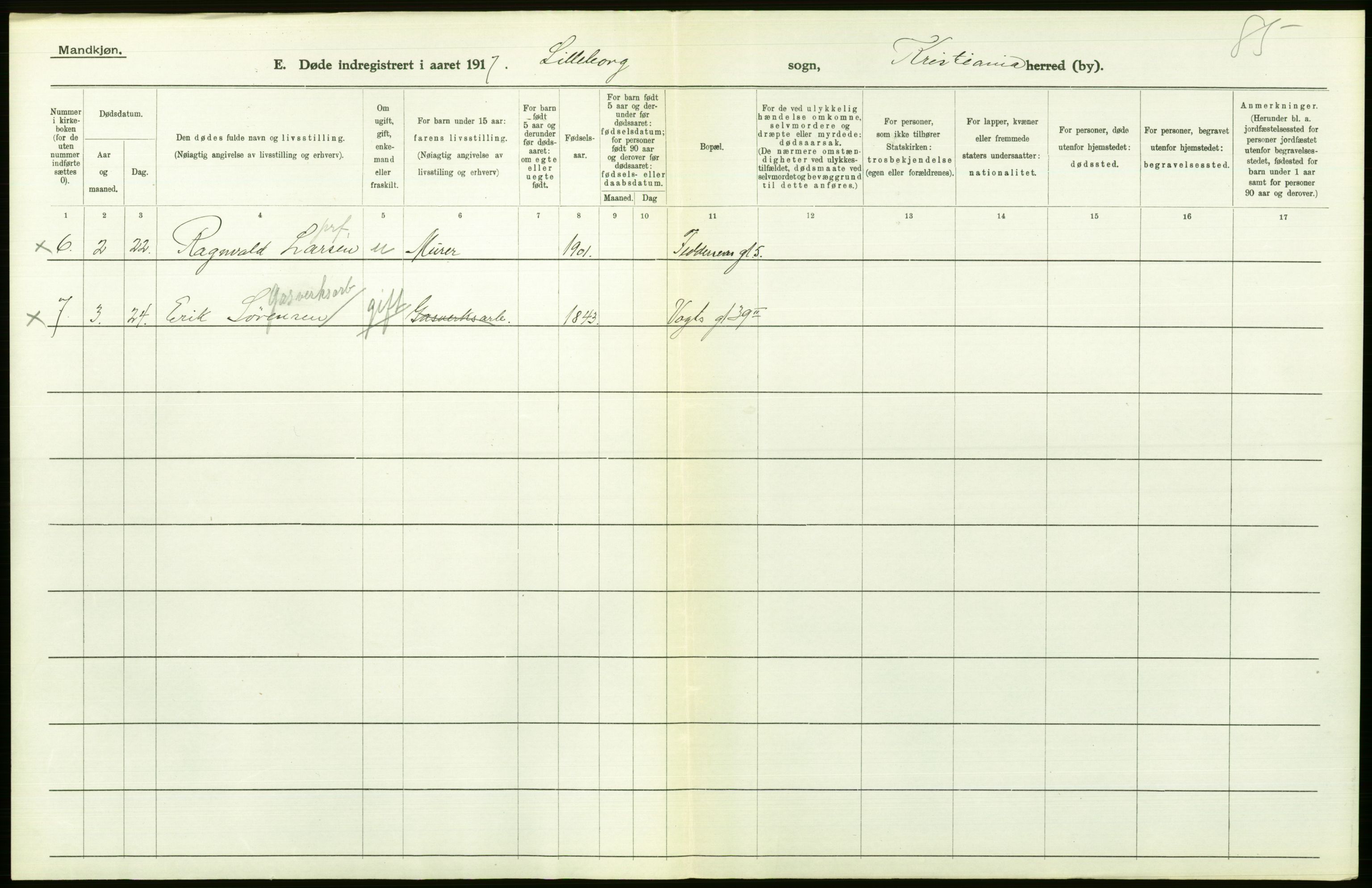 Statistisk sentralbyrå, Sosiodemografiske emner, Befolkning, AV/RA-S-2228/D/Df/Dfb/Dfbg/L0010: Kristiania: Døde, 1917, p. 606