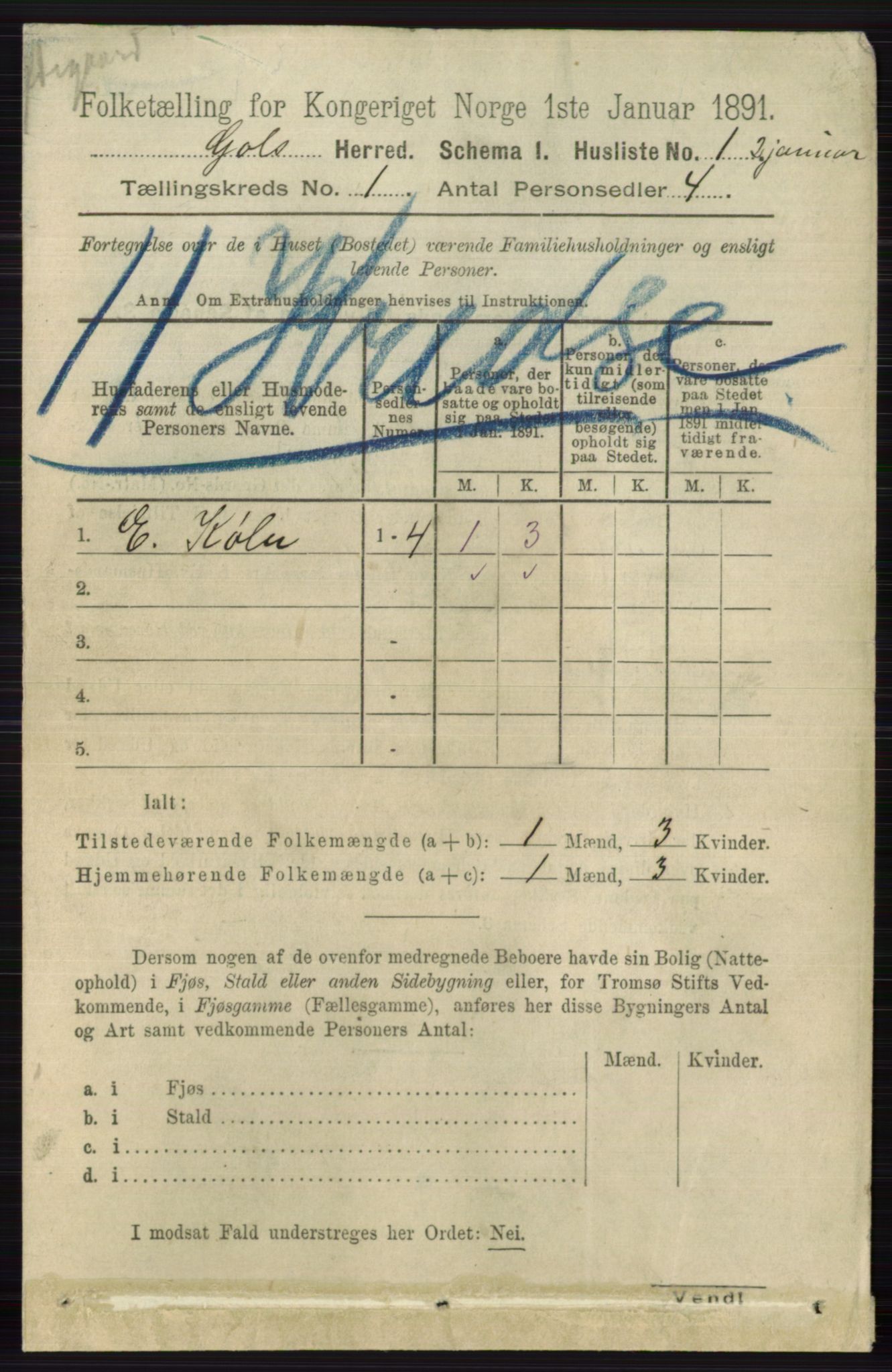 RA, 1891 census for 0617 Gol og Hemsedal, 1891, p. 28