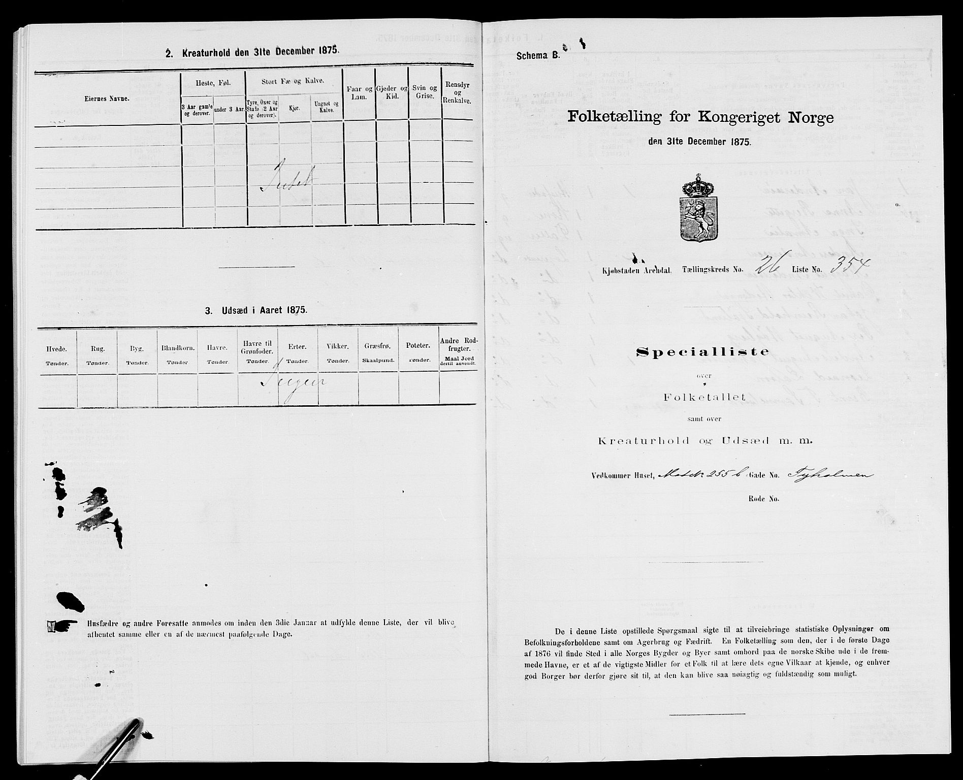 SAK, 1875 census for 0903P Arendal, 1875, p. 815