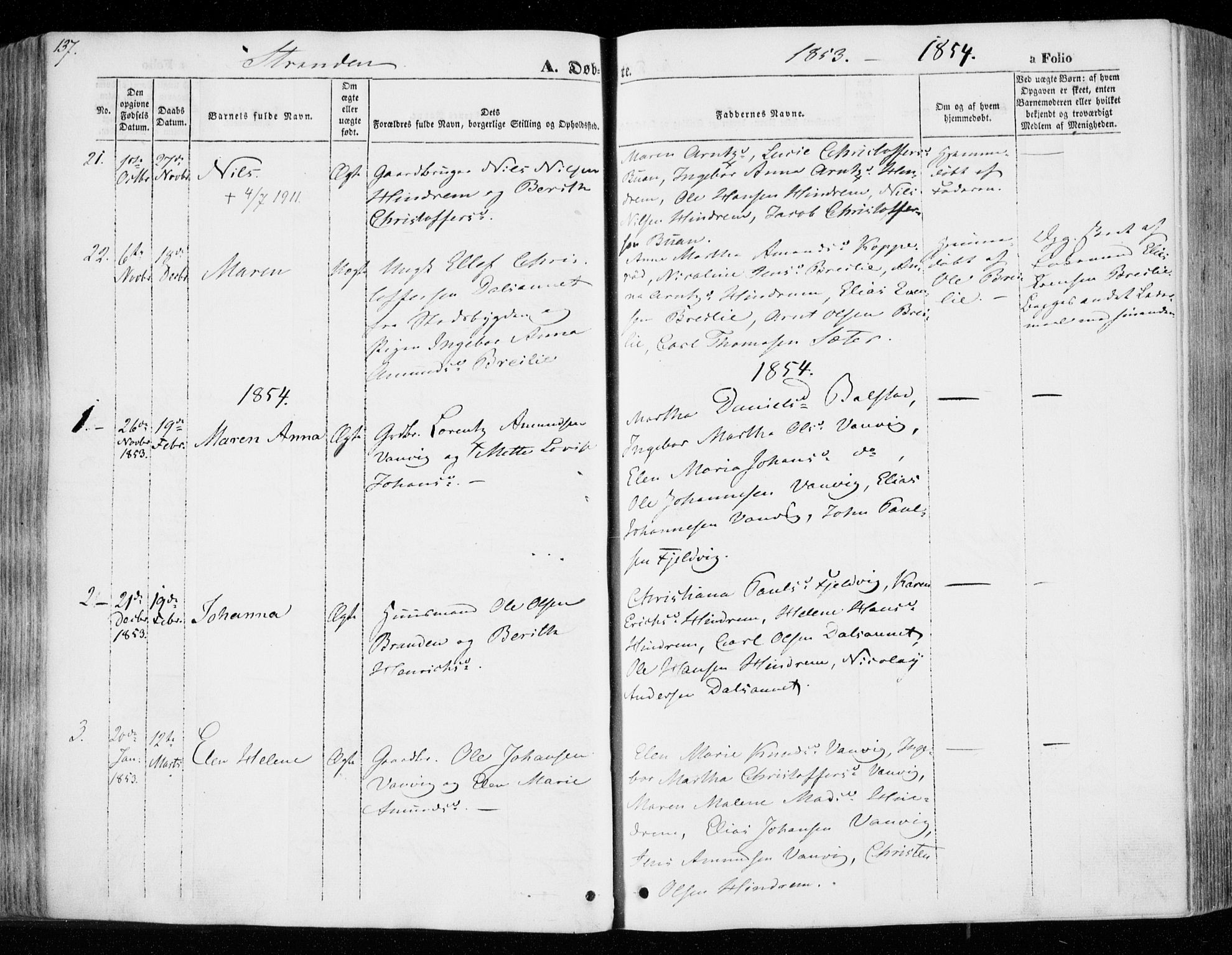 Ministerialprotokoller, klokkerbøker og fødselsregistre - Nord-Trøndelag, SAT/A-1458/701/L0007: Parish register (official) no. 701A07 /2, 1842-1854, p. 137