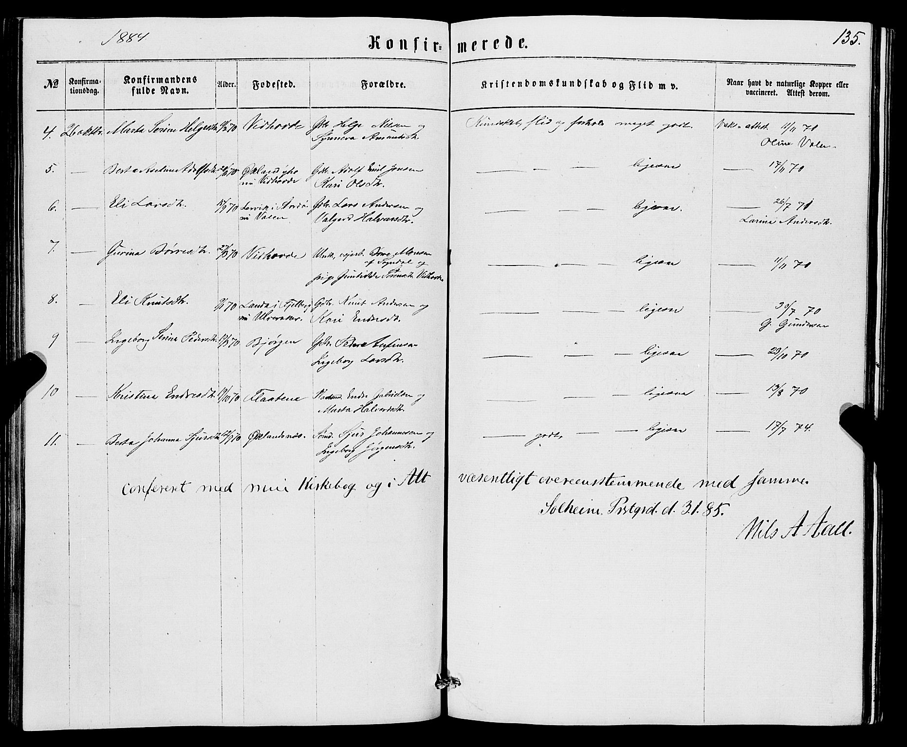 Sveio Sokneprestembete, AV/SAB-A-78501/H/Hab: Parish register (copy) no. B 1, 1864-1886, p. 135