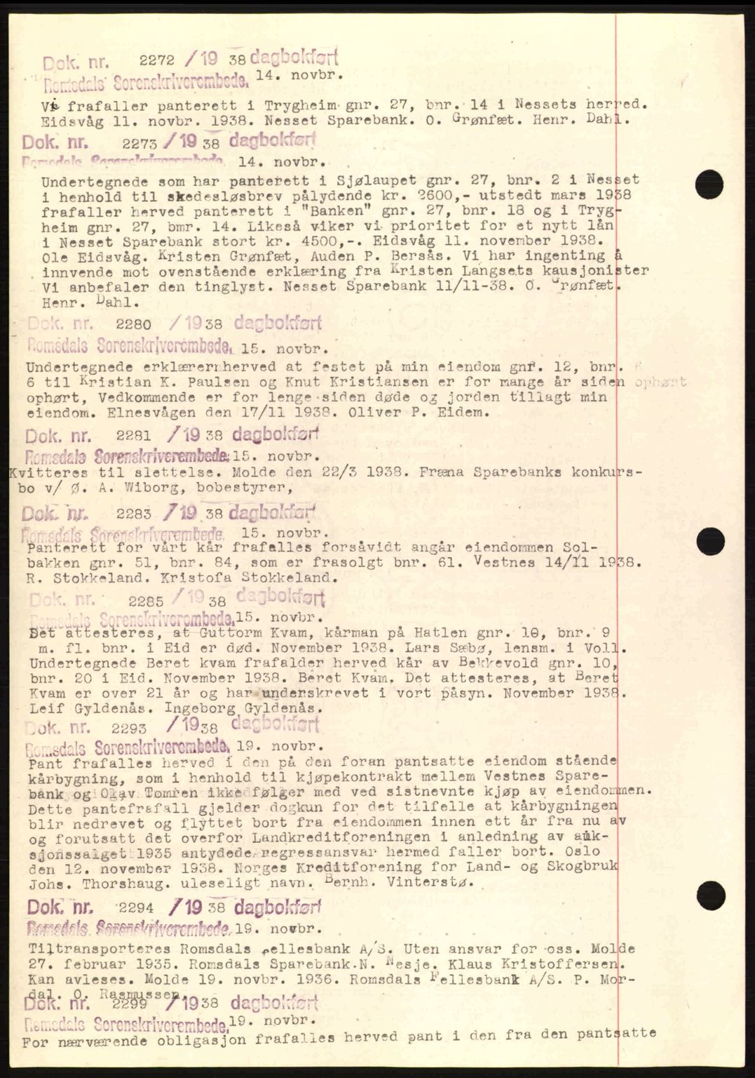 Romsdal sorenskriveri, AV/SAT-A-4149/1/2/2C: Mortgage book no. C1a, 1936-1945, Diary no: : 2272/1938