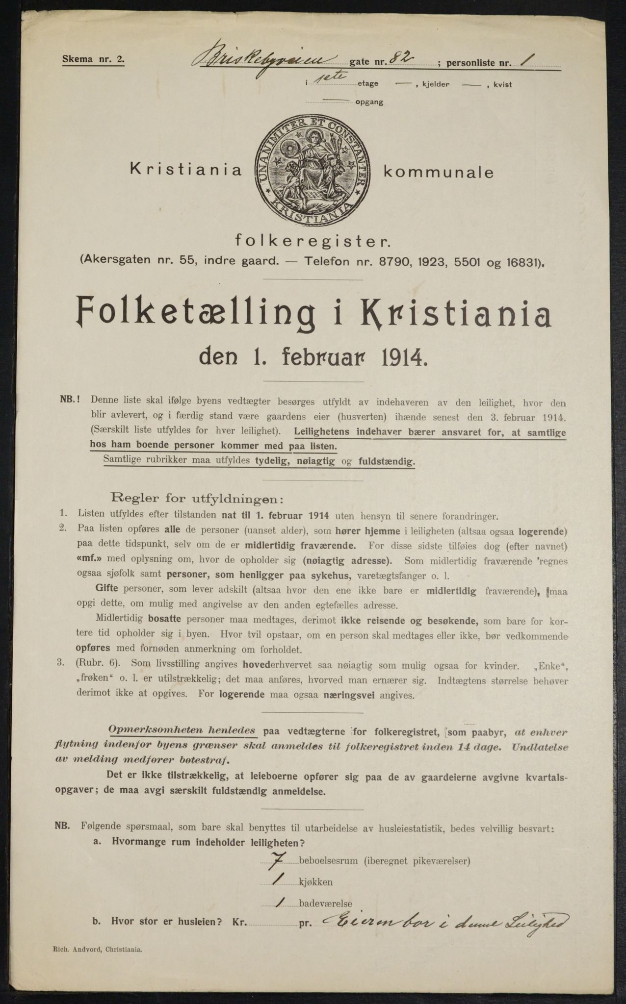 OBA, Municipal Census 1914 for Kristiania, 1914, p. 9632