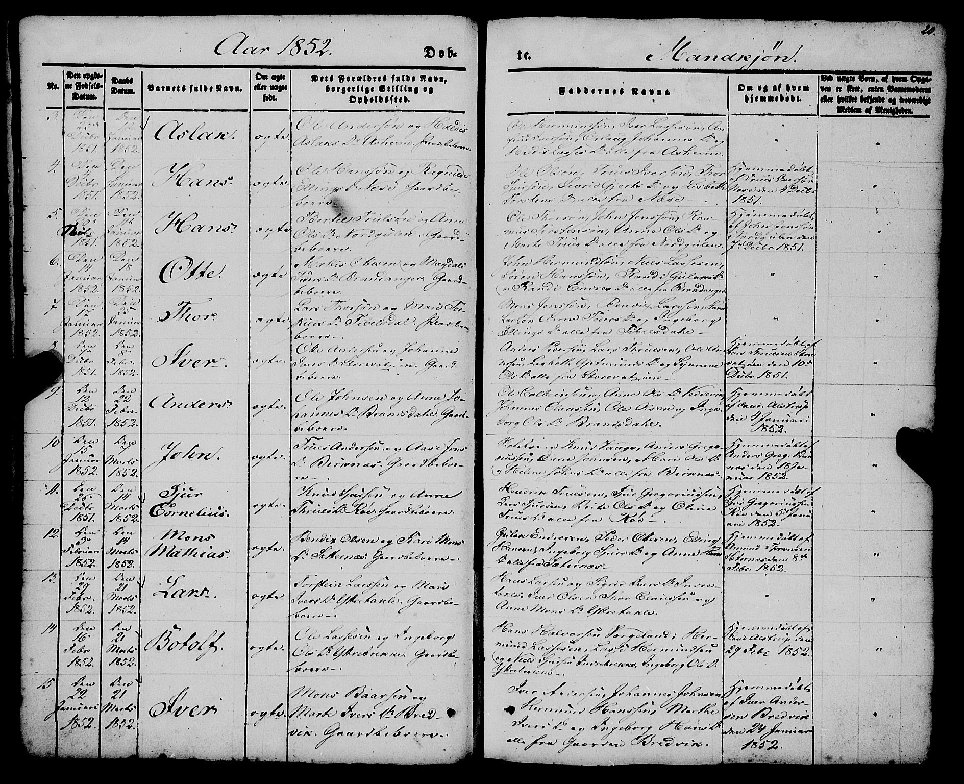 Gulen sokneprestembete, AV/SAB-A-80201/H/Haa/Haaa/L0021: Parish register (official) no. A 21, 1848-1858, p. 20