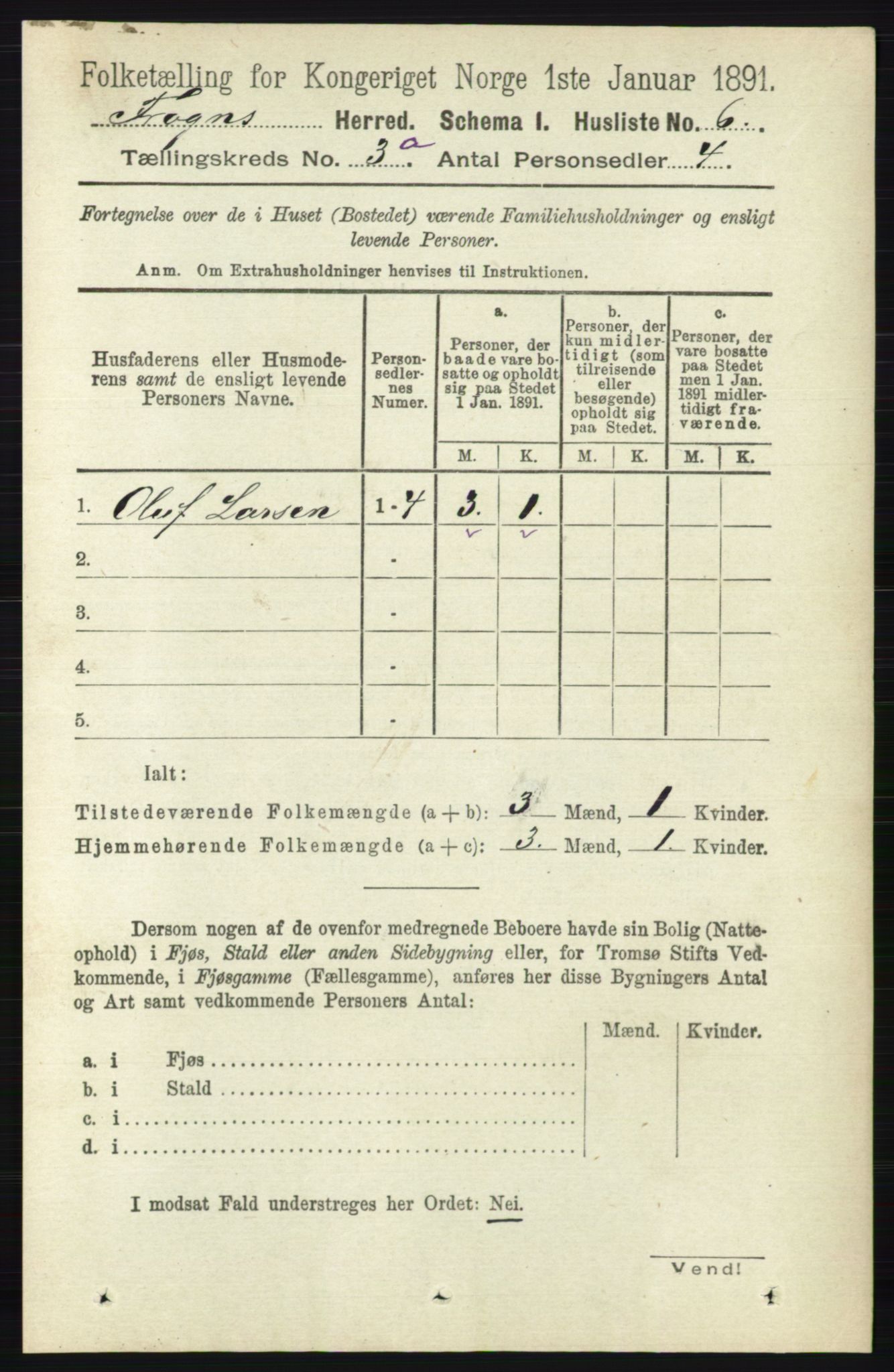 RA, 1891 census for 0215 Frogn, 1891, p. 1809