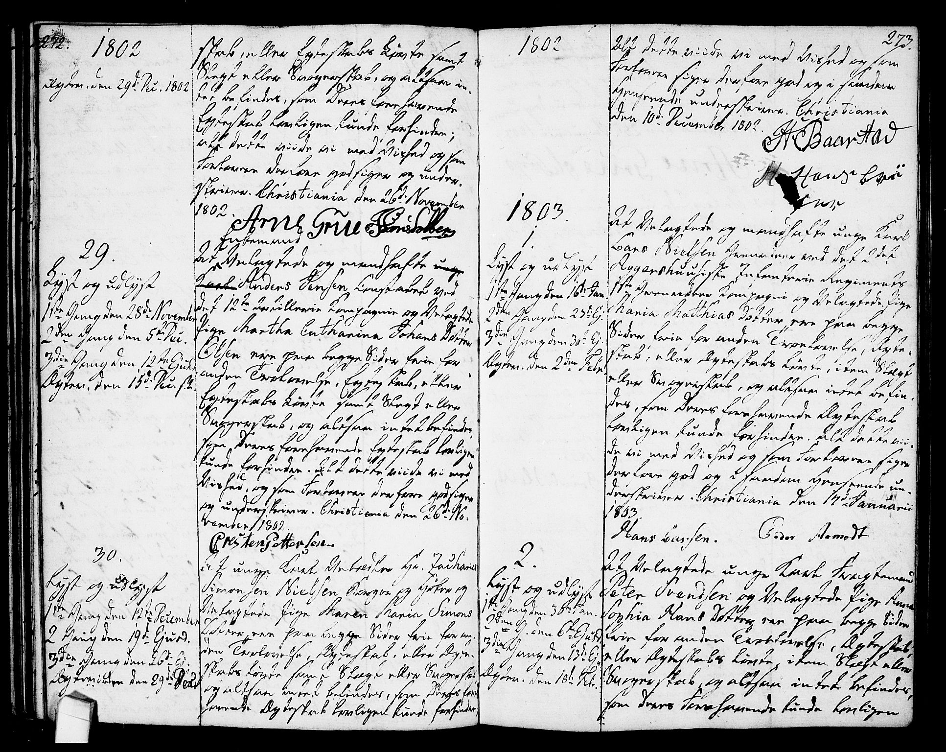Oslo domkirke Kirkebøker, AV/SAO-A-10752/L/La/L0010: Best man's statements no. 10, 1789-1807, p. 272-273