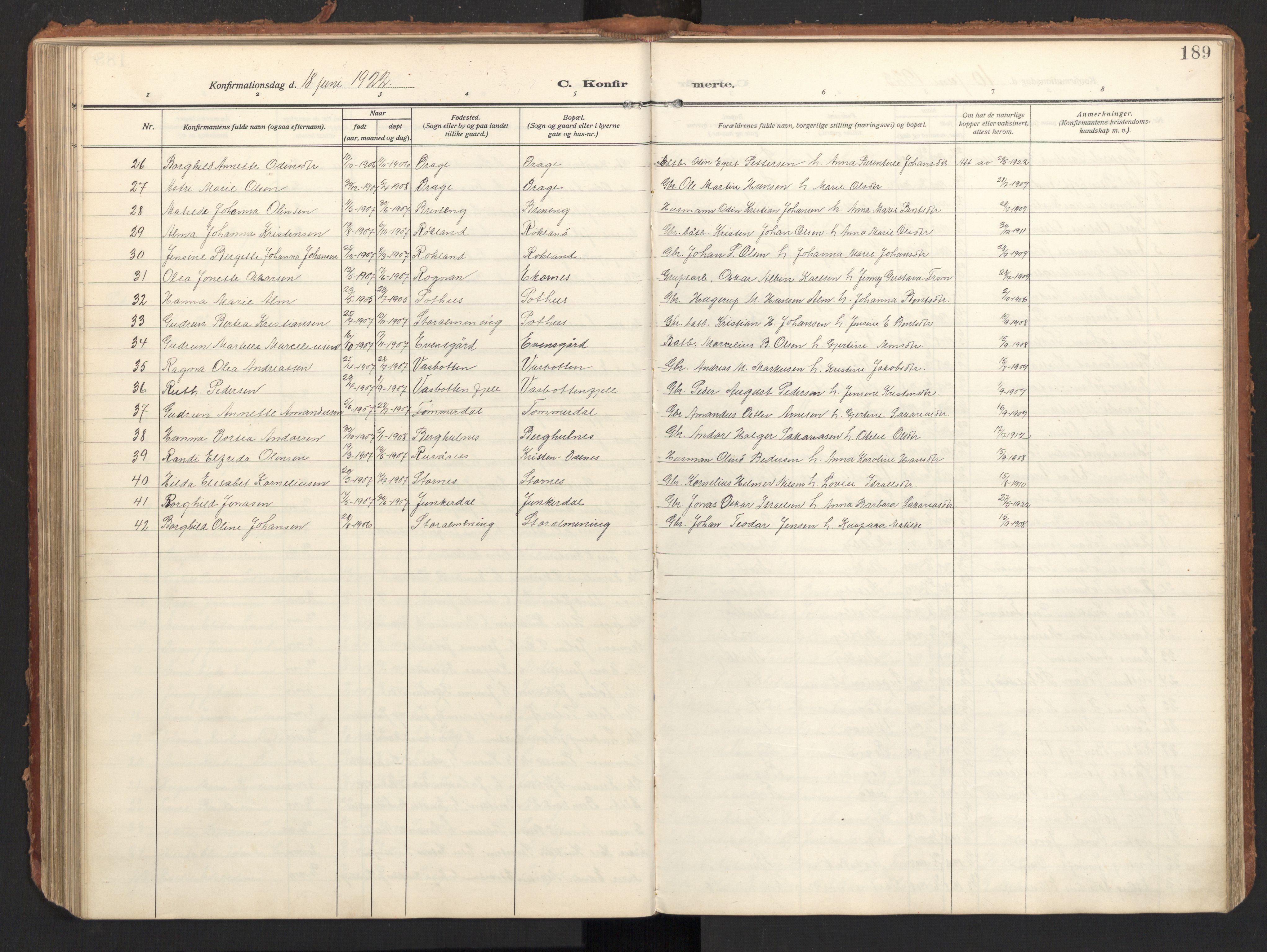 Ministerialprotokoller, klokkerbøker og fødselsregistre - Nordland, AV/SAT-A-1459/847/L0683: Parish register (copy) no. 847C11, 1908-1929, p. 189