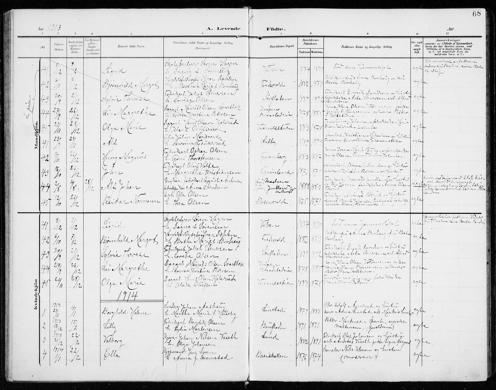Vardal prestekontor, SAH/PREST-100/H/Ha/Haa/L0016: Parish register (official) no. 16, 1904-1916, p. 68