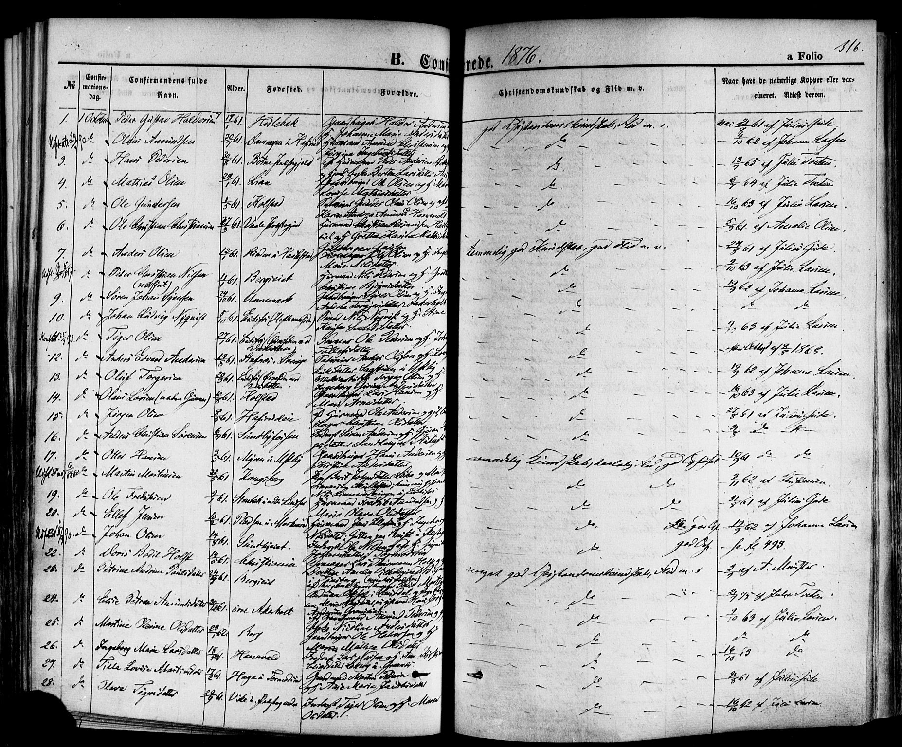 Hof kirkebøker, SAKO/A-64/F/Fa/L0006: Parish register (official) no. I 6, 1851-1877, p. 316