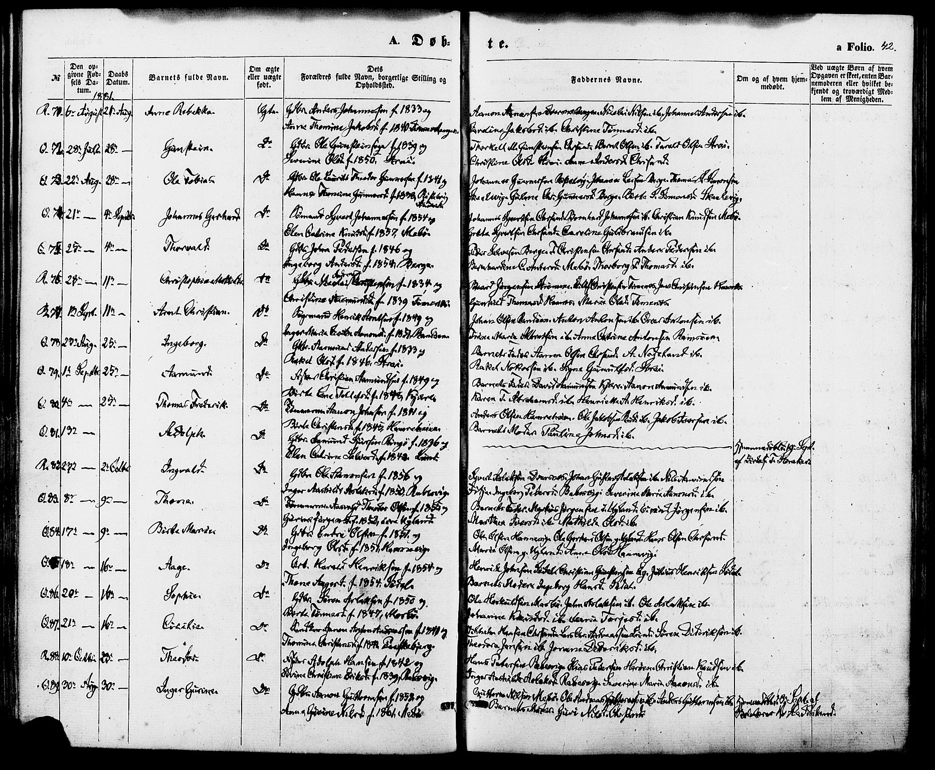 Oddernes sokneprestkontor, SAK/1111-0033/F/Fa/Fab/L0001: Parish register (official) no. A 1, 1865-1884, p. 42