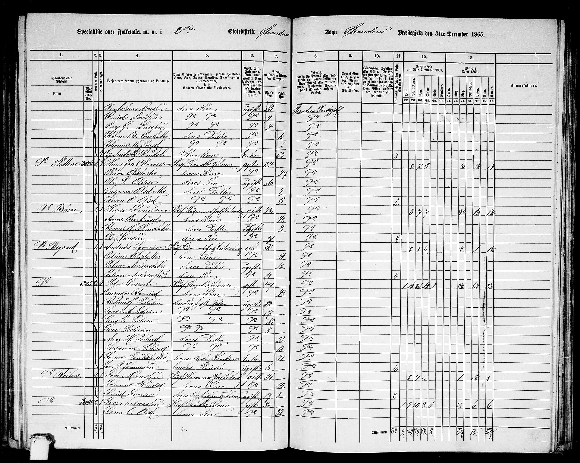 RA, 1865 census for Stranda, 1865, p. 44