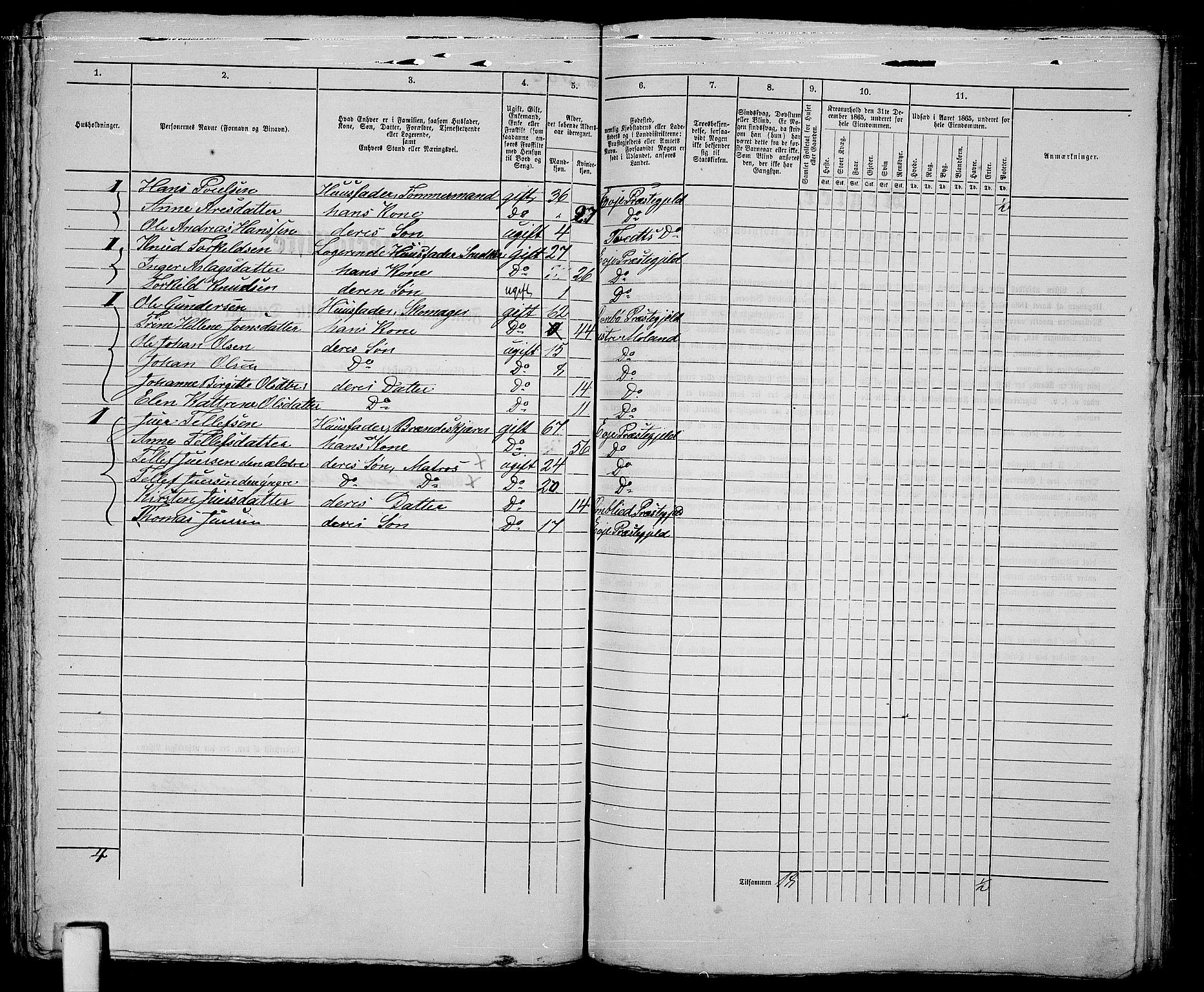 RA, 1865 census for Vestre Moland/Lillesand, 1865, p. 133