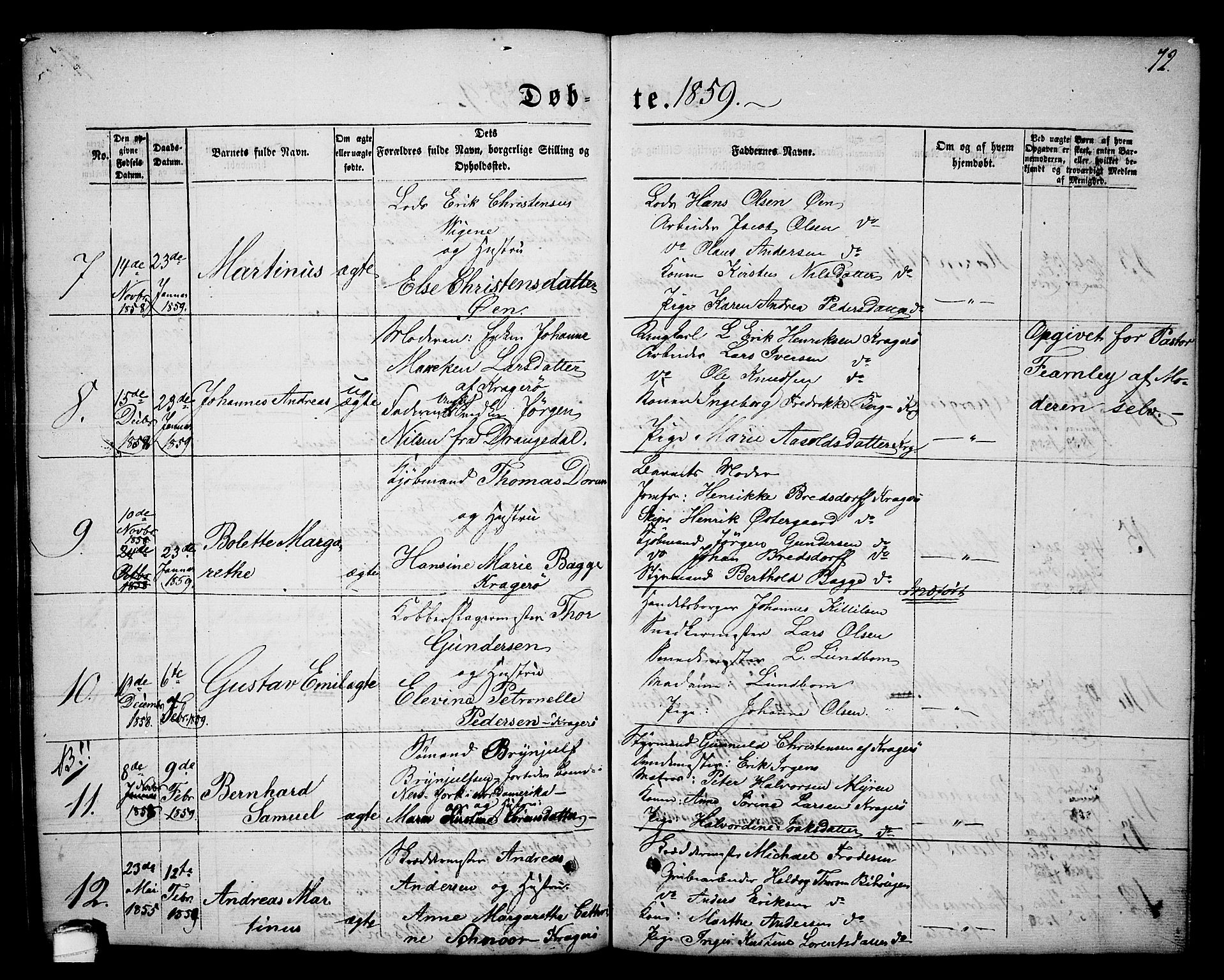 Kragerø kirkebøker, AV/SAKO-A-278/G/Ga/L0004: Parish register (copy) no. 4, 1853-1865, p. 72