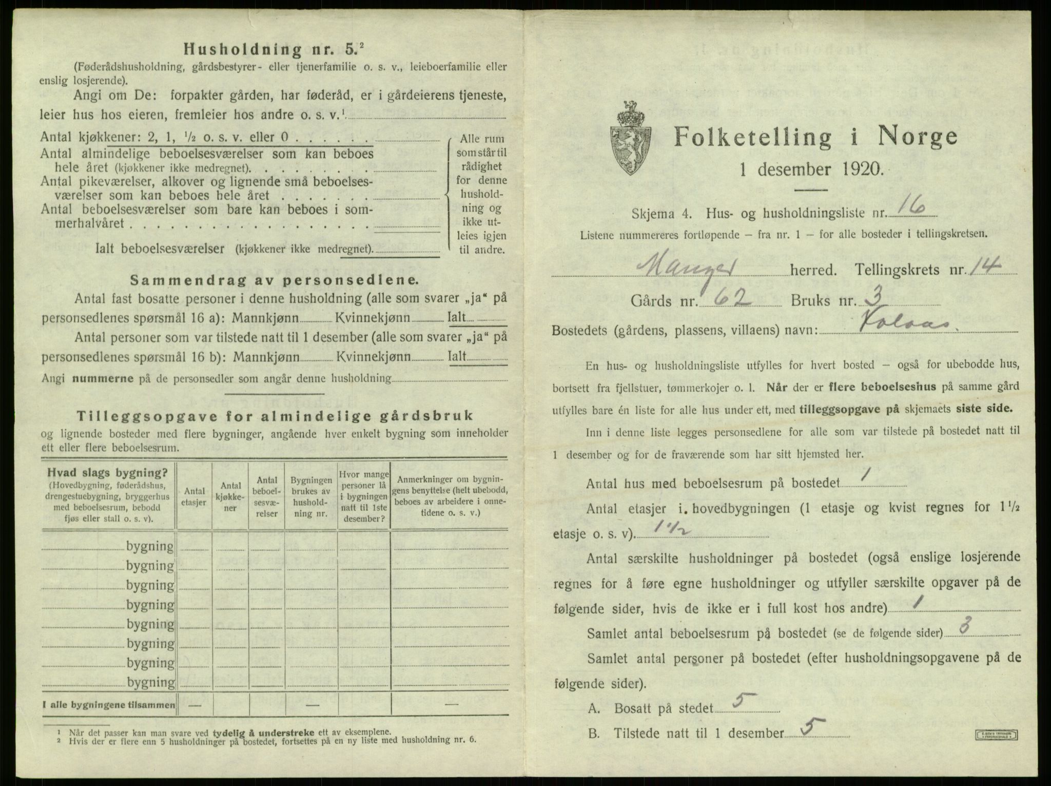 SAB, 1920 census for Manger, 1920, p. 1121