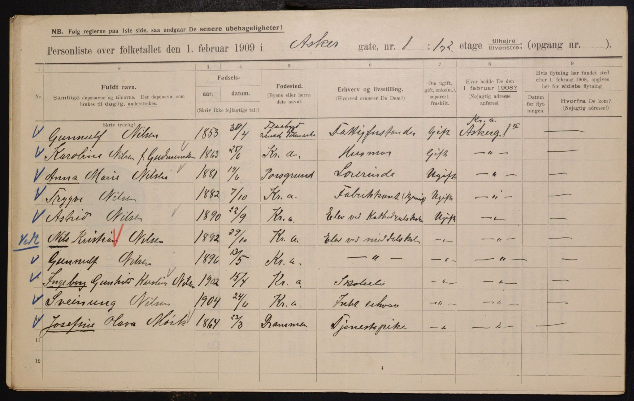 OBA, Municipal Census 1909 for Kristiania, 1909, p. 2345