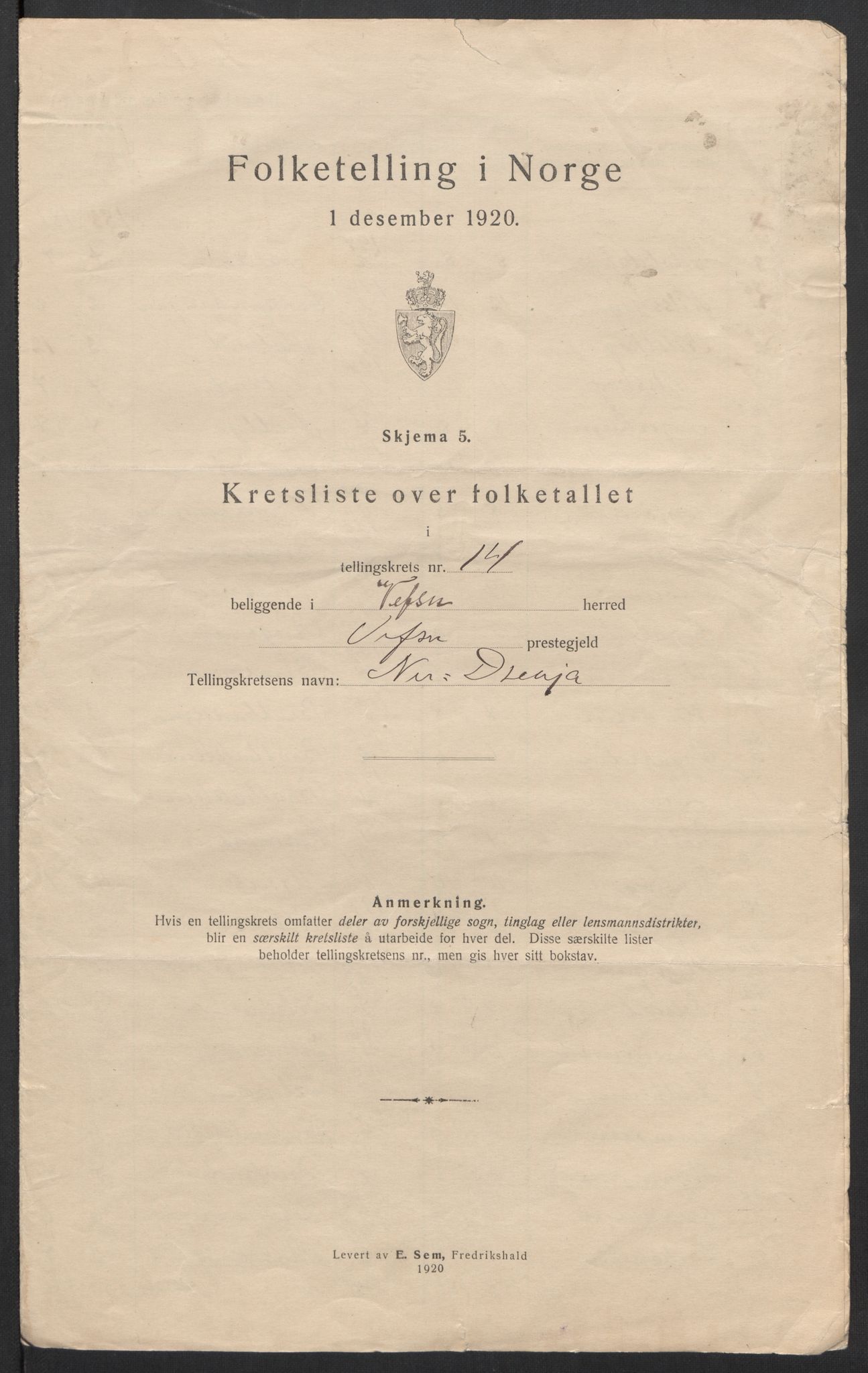 SAT, 1920 census for Vefsn, 1920, p. 51