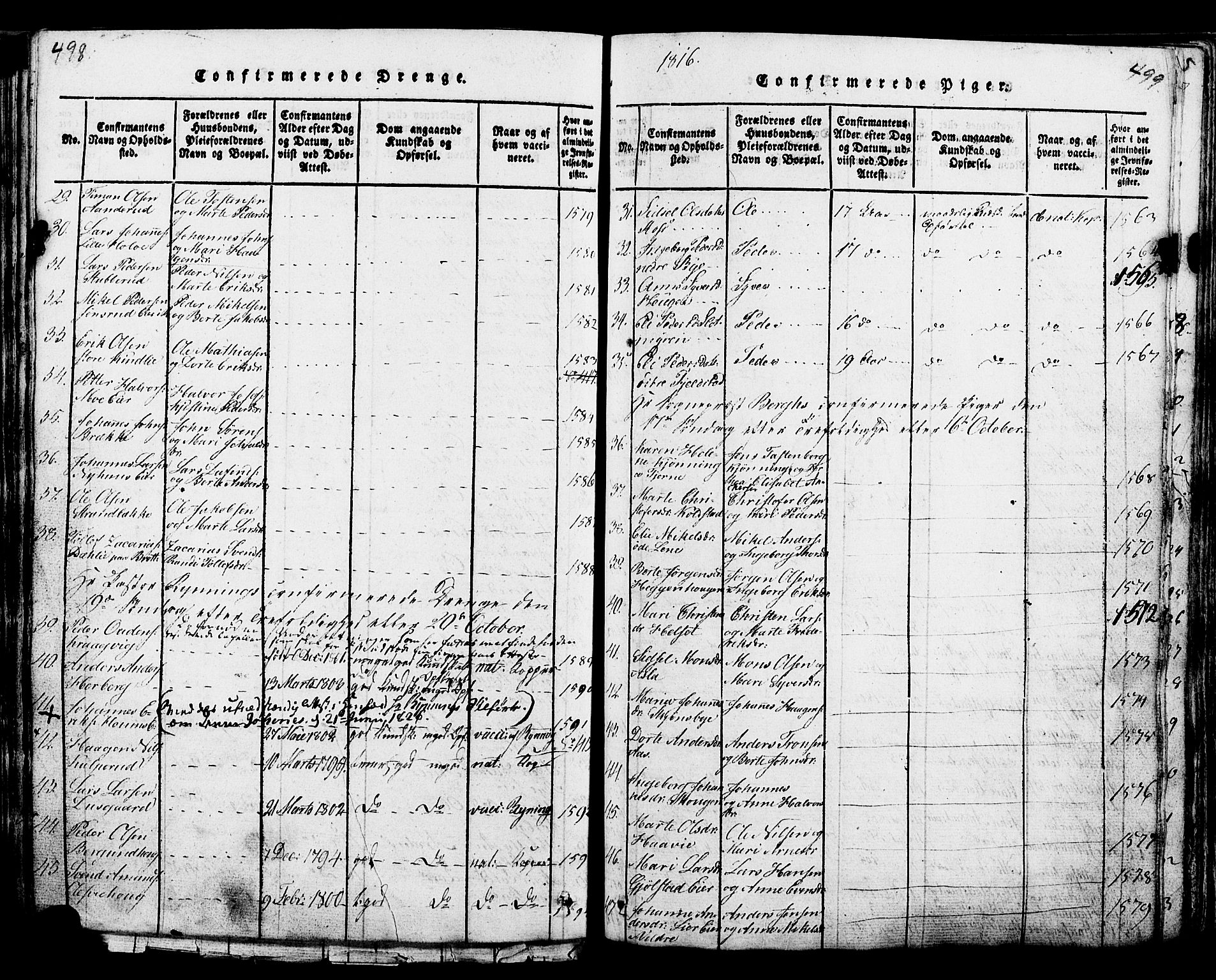 Ringsaker prestekontor, SAH/PREST-014/K/Ka/L0005: Parish register (official) no. 5, 1814-1826, p. 498-499
