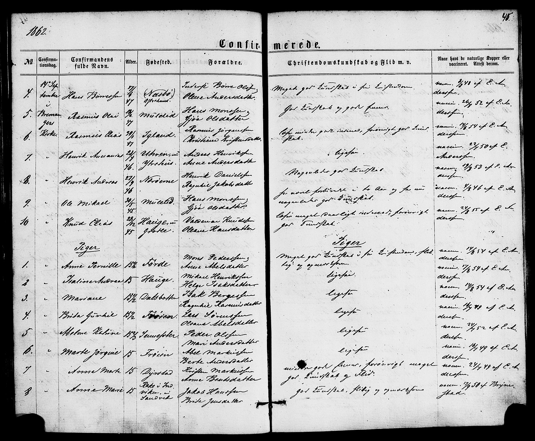 Kinn sokneprestembete, SAB/A-80801/H/Haa/Haaa/L0008: Parish register (official) no. A 8, 1859-1882, p. 45