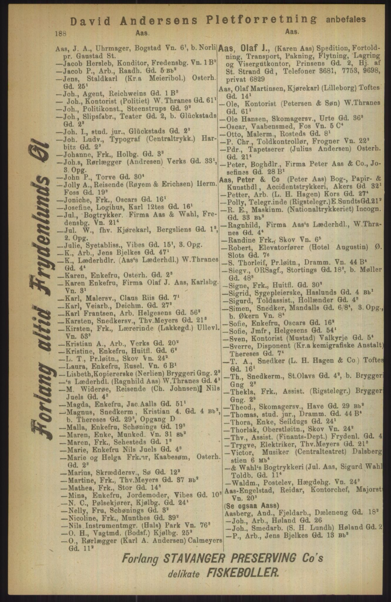 Kristiania/Oslo adressebok, PUBL/-, 1911, p. 188