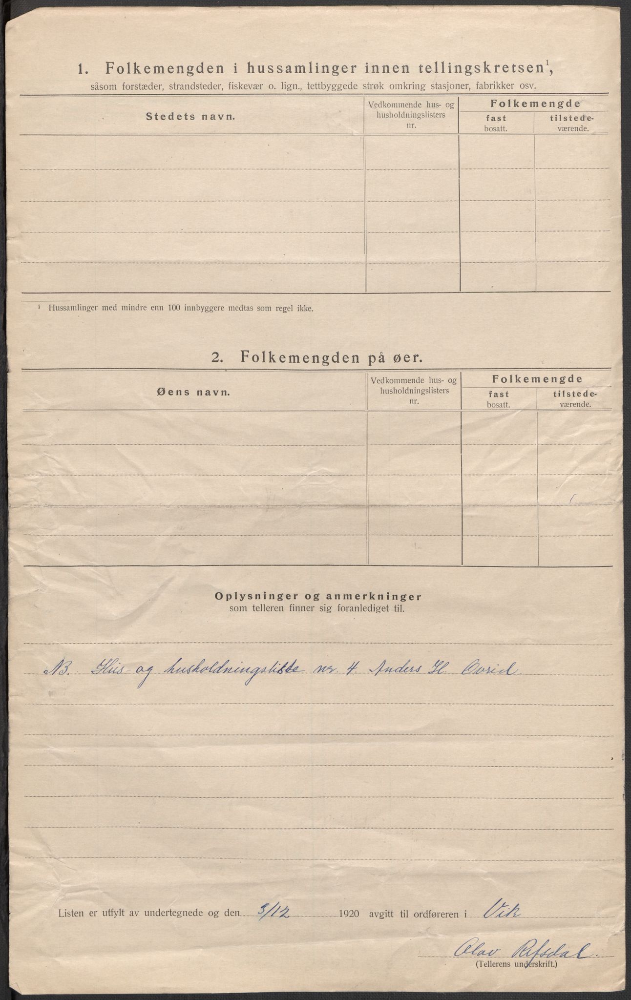 SAB, 1920 census for Vik, 1920, p. 23