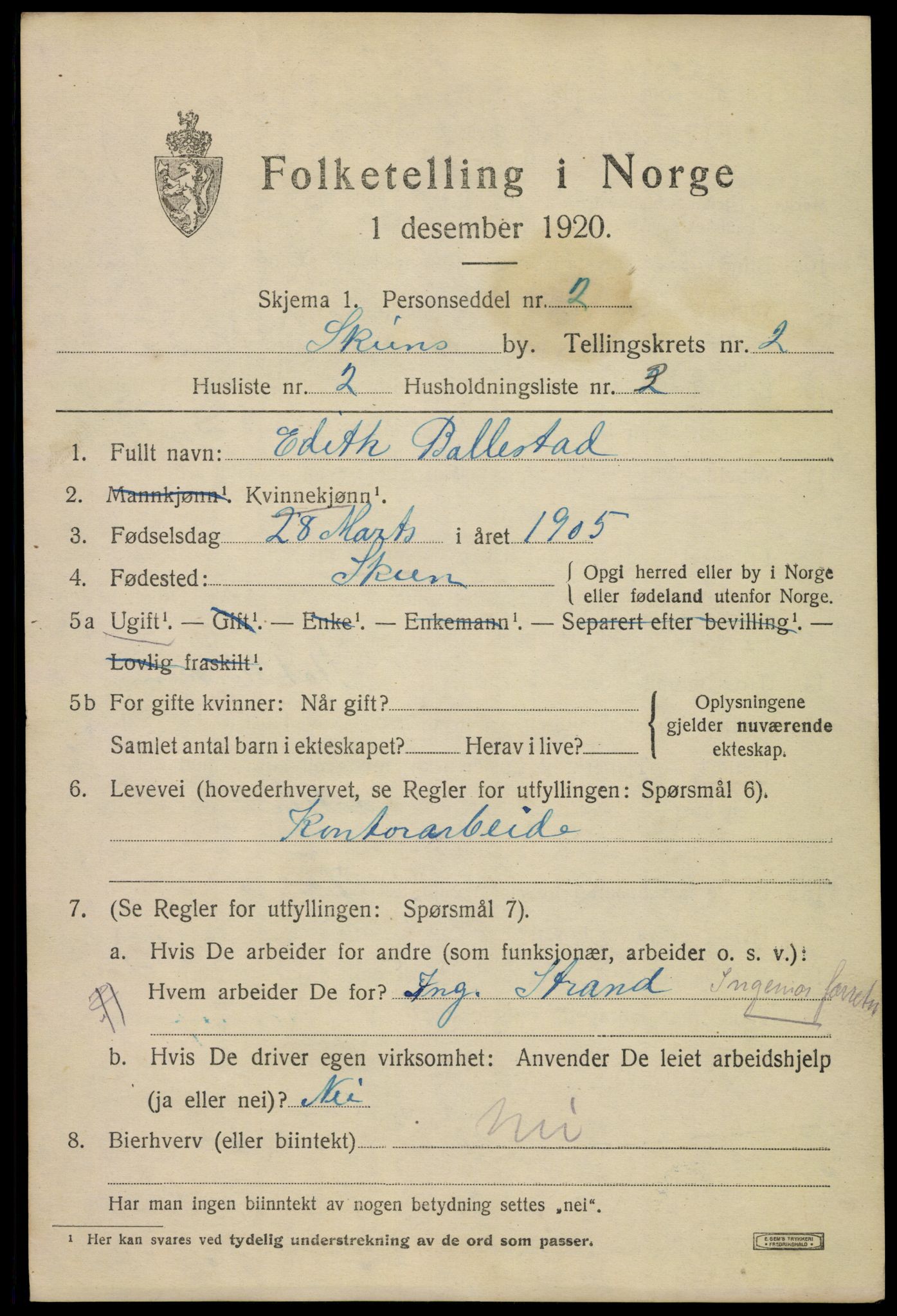 SAKO, 1920 census for Skien, 1920, p. 32228