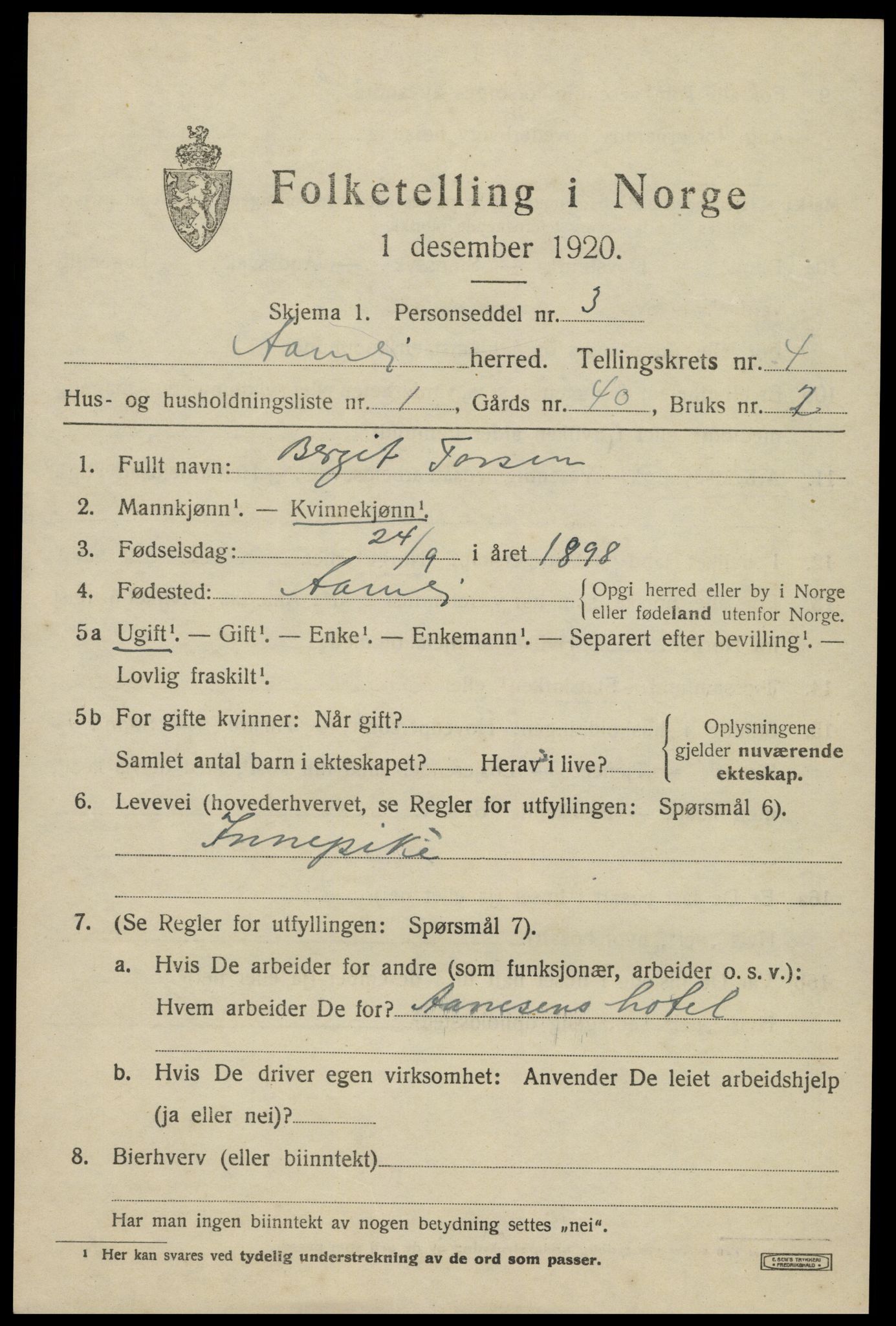 SAK, 1920 census for Åmli, 1920, p. 1859