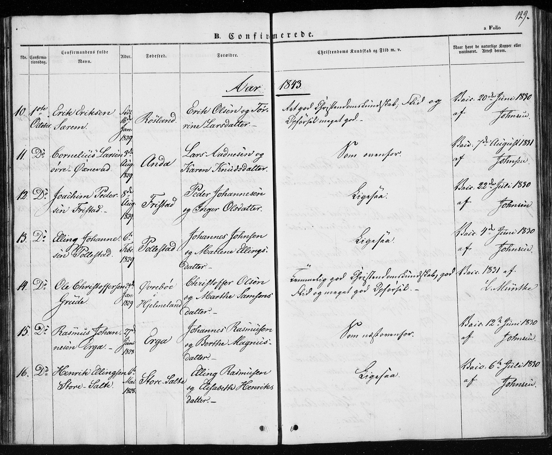 Klepp sokneprestkontor, AV/SAST-A-101803/001/3/30BA/L0004: Parish register (official) no. A 4, 1842-1852, p. 129