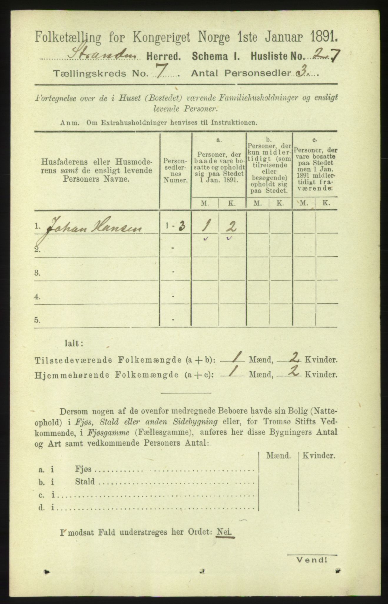 RA, 1891 census for 1525 Stranda, 1891, p. 1669