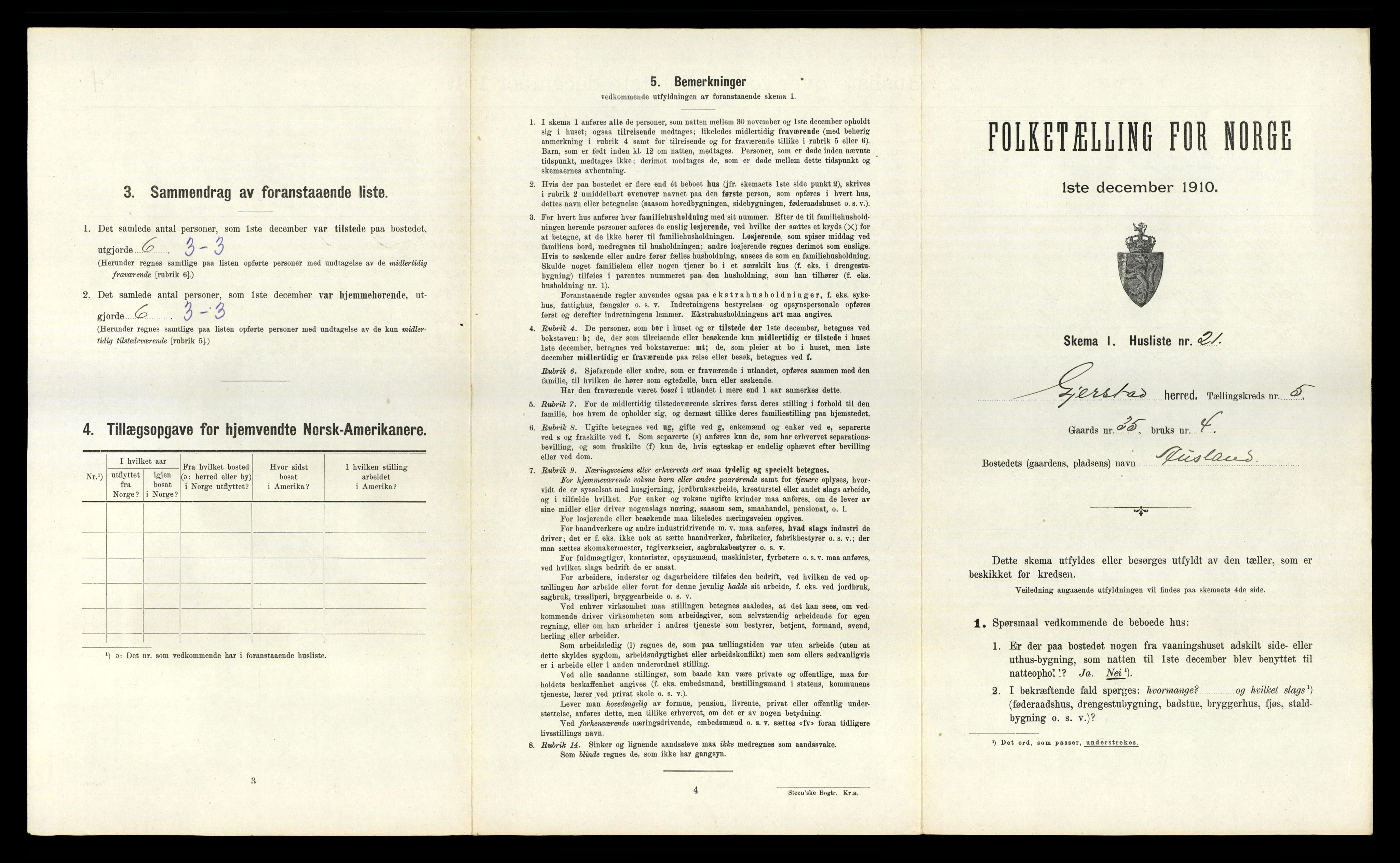 RA, 1910 census for Gjerstad, 1910, p. 305